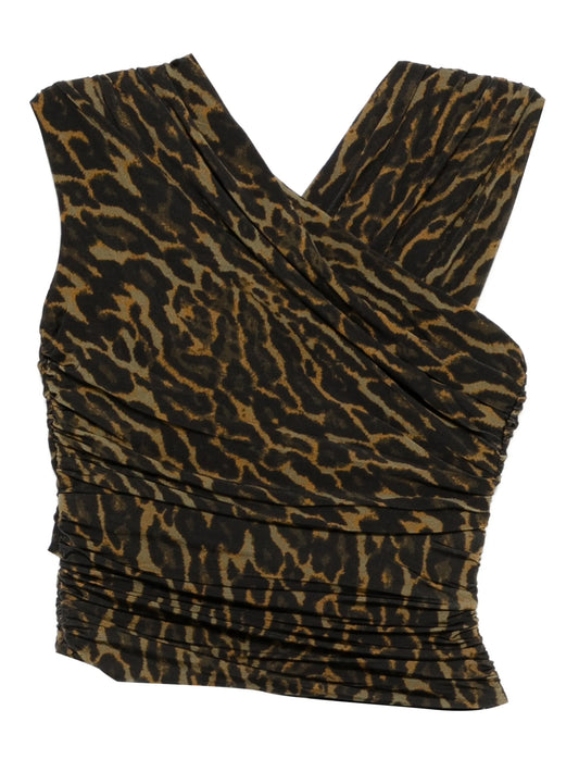 leopard-print gathered blouse