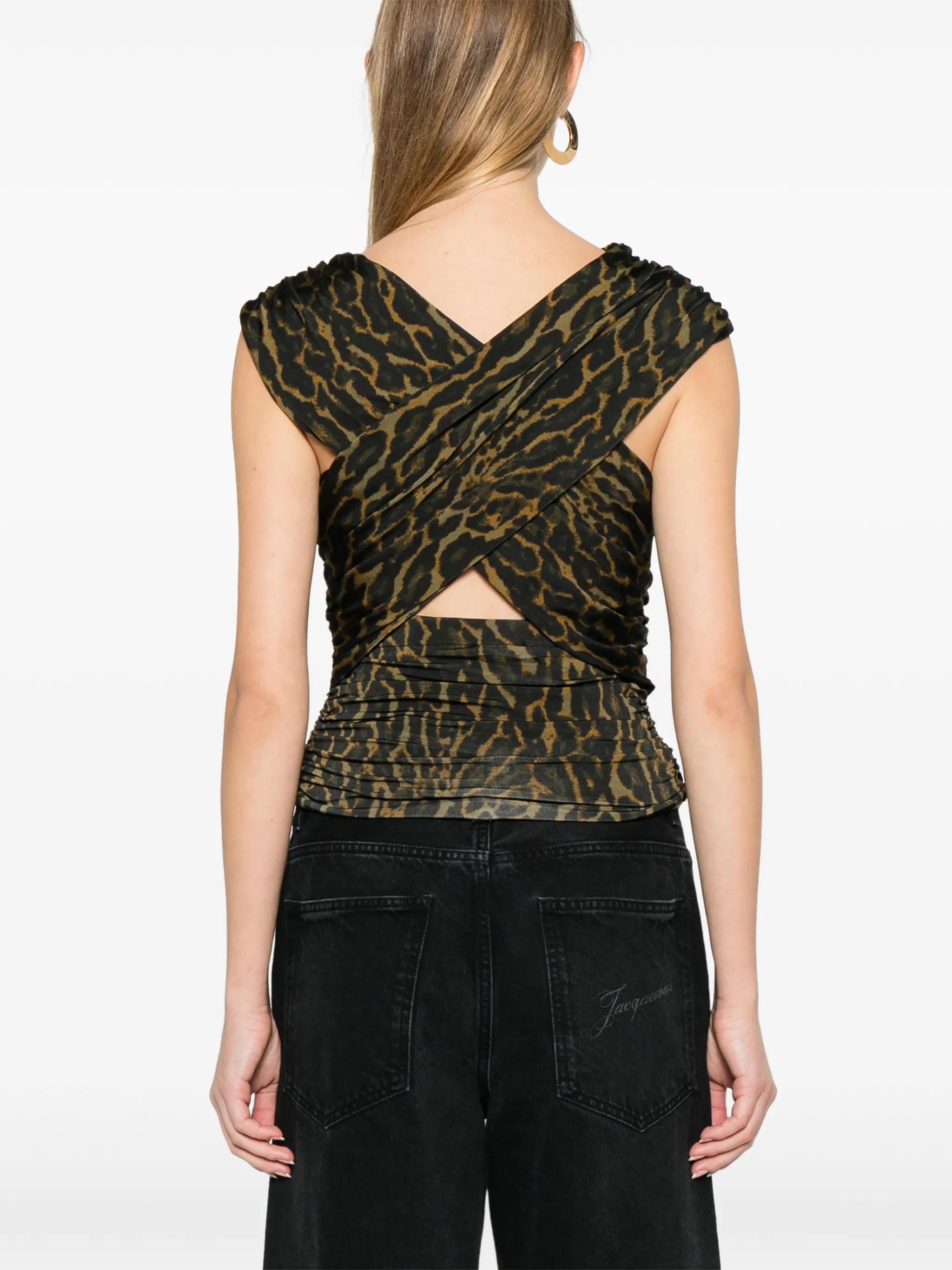 leopard-print gathered blouse
