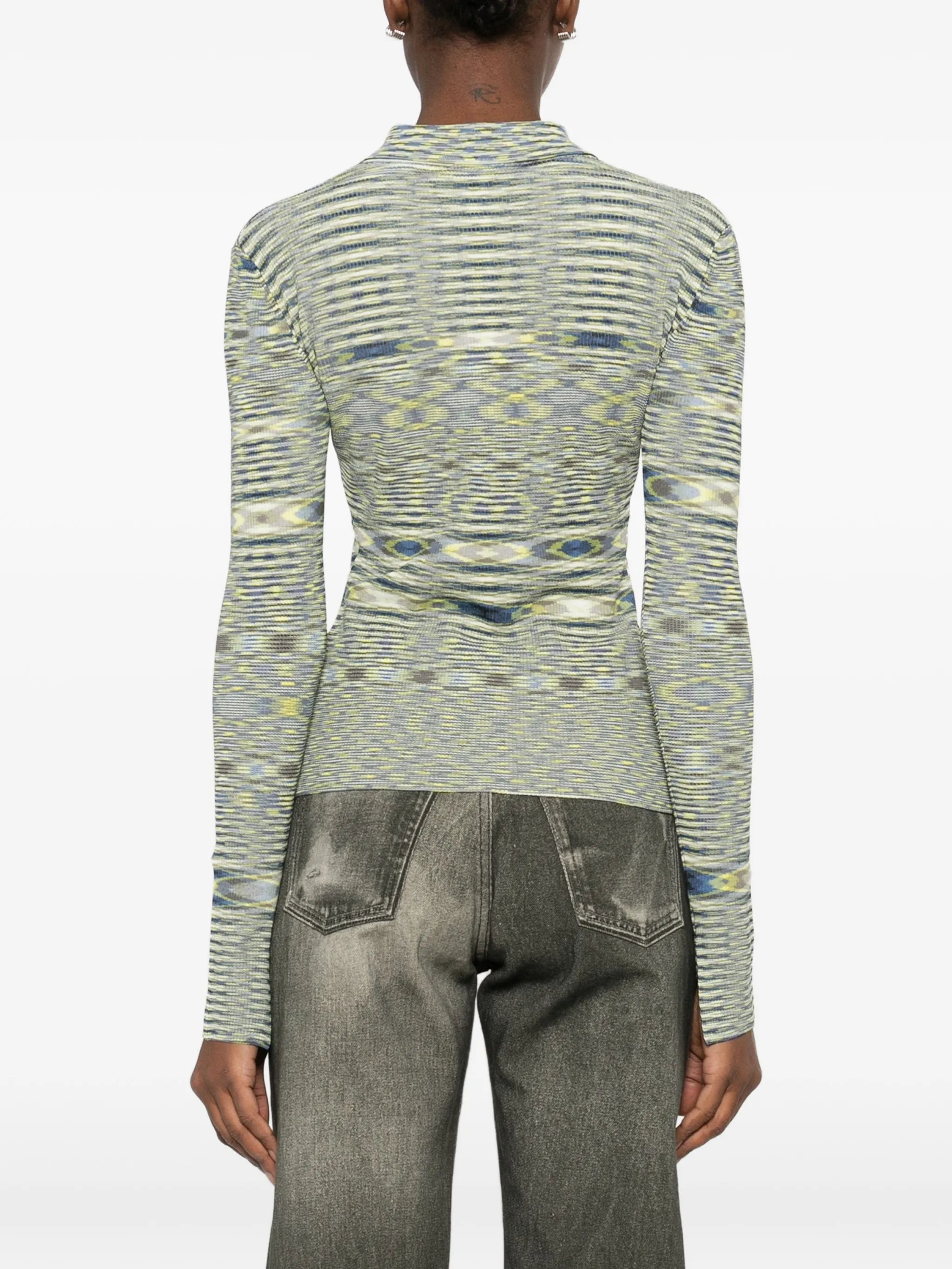 long-sleeve knit polo top
