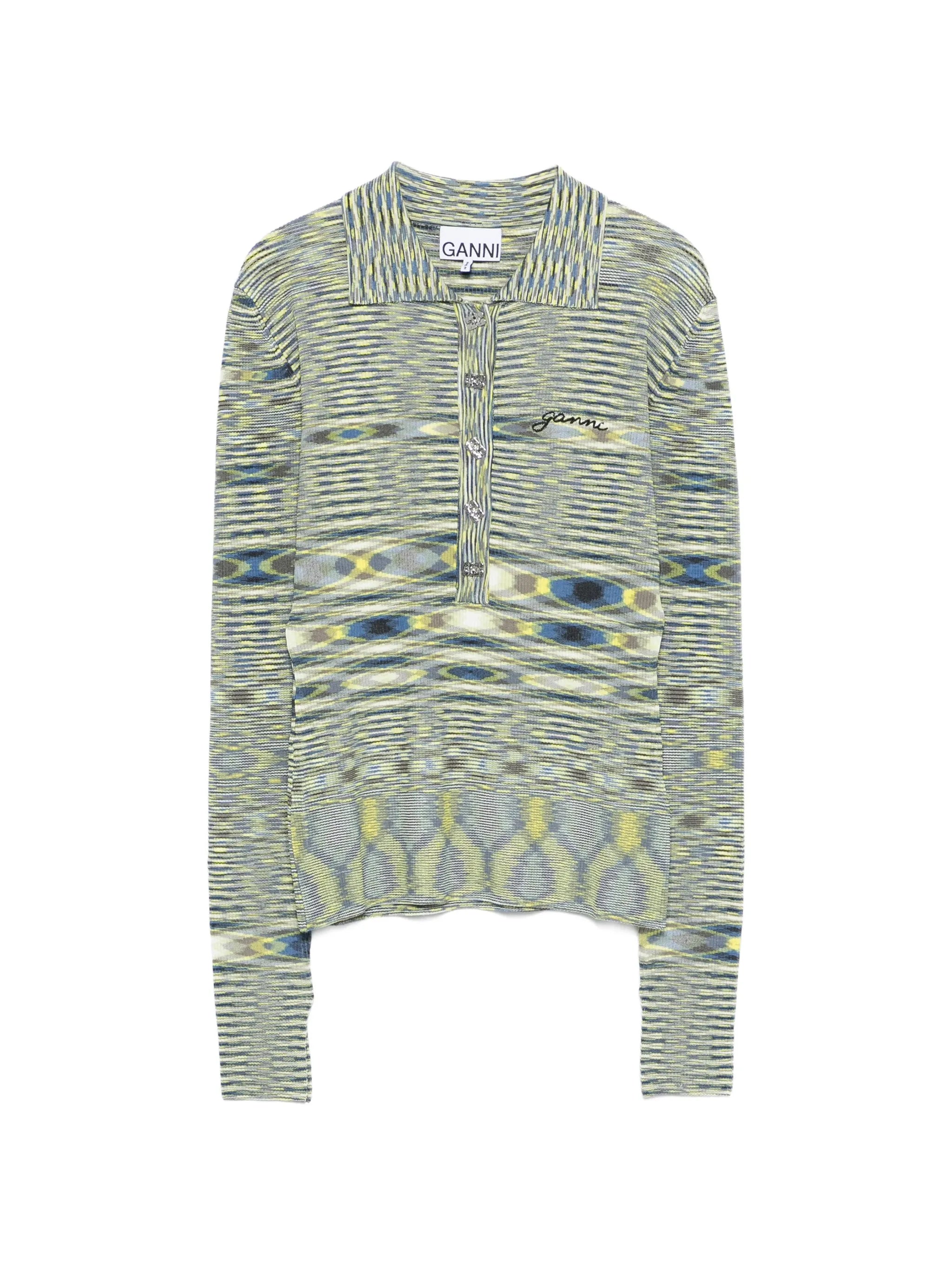 long-sleeve knit polo top