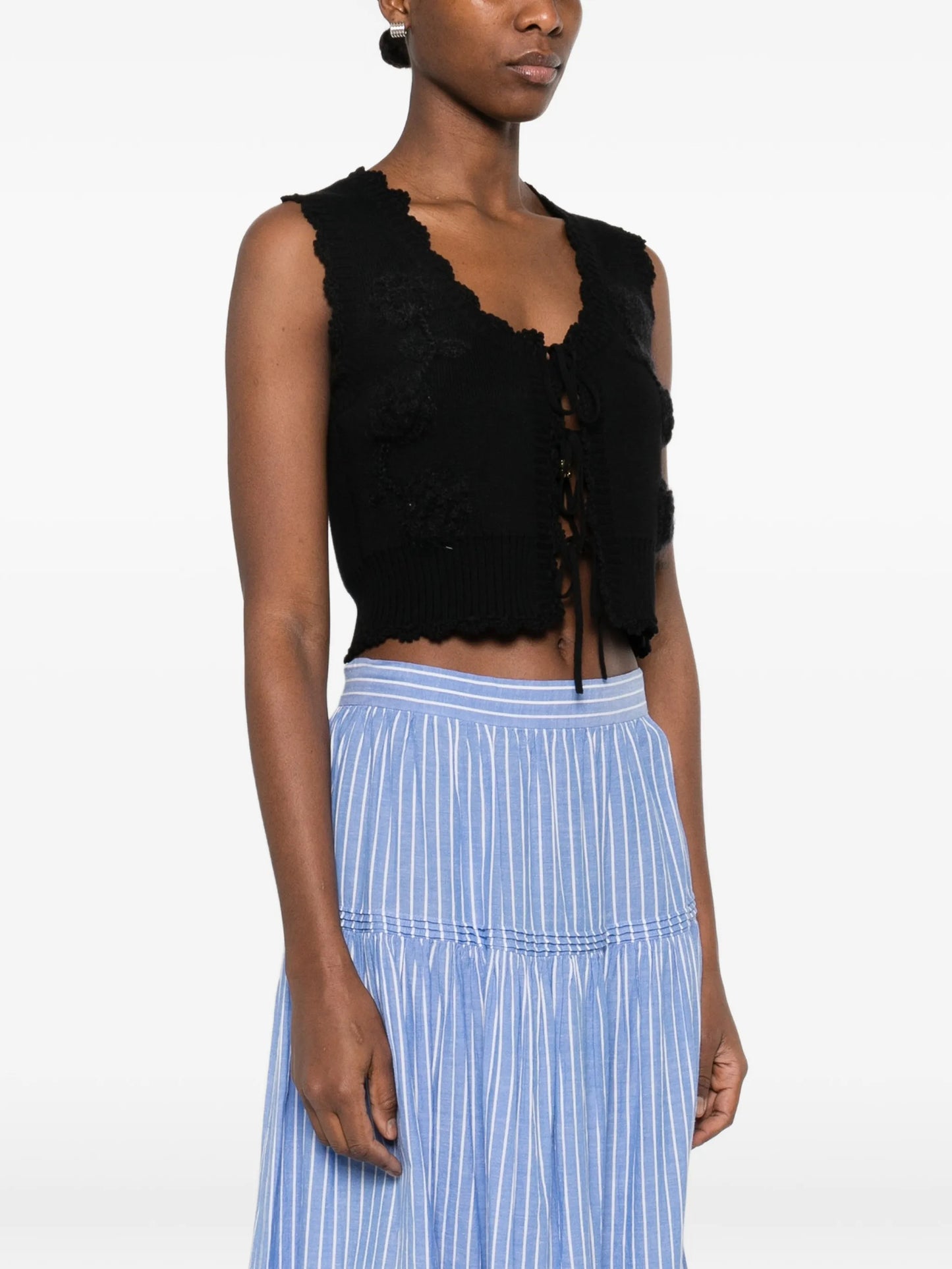 black crochet applique vest