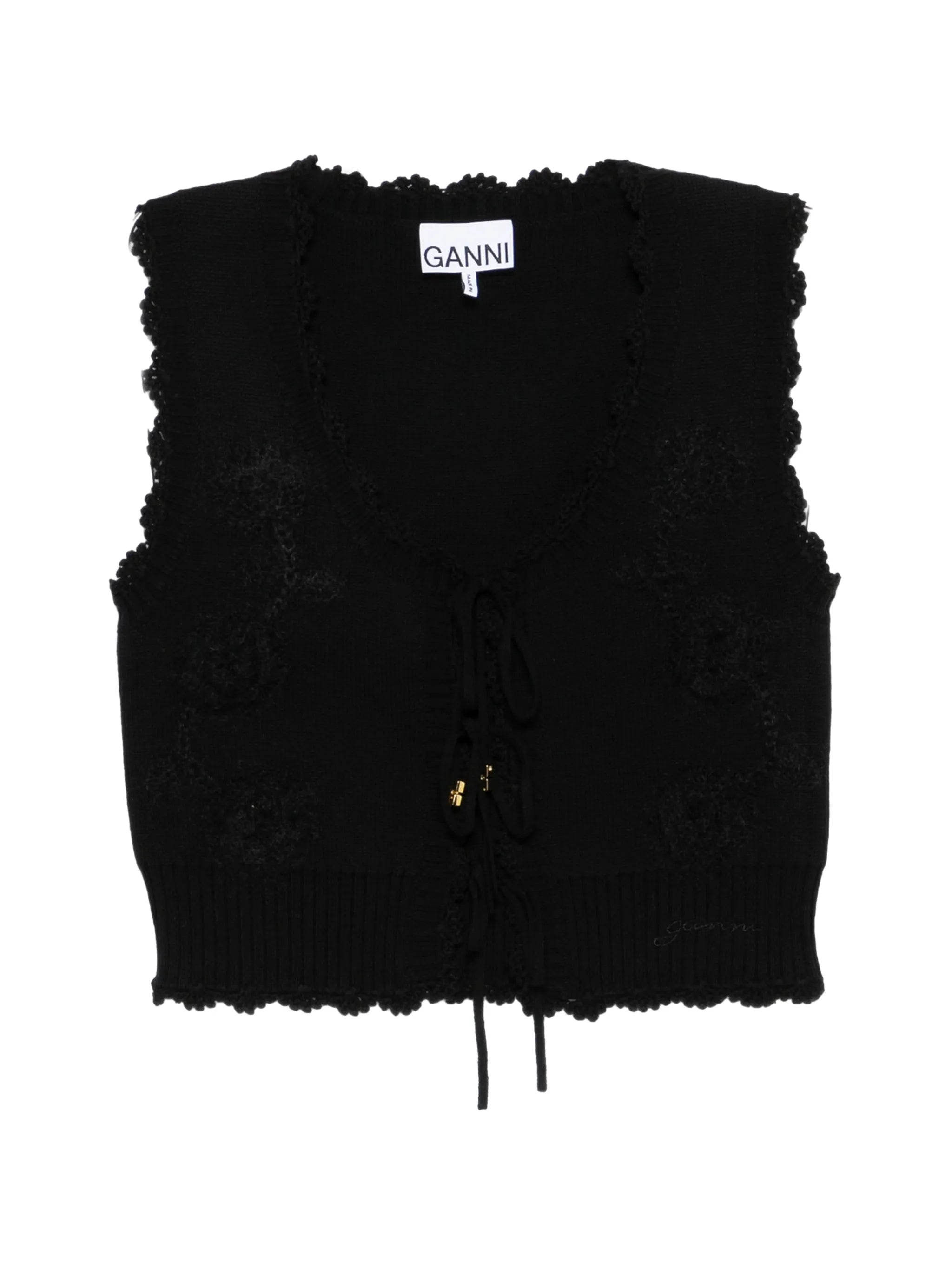black crochet applique vest