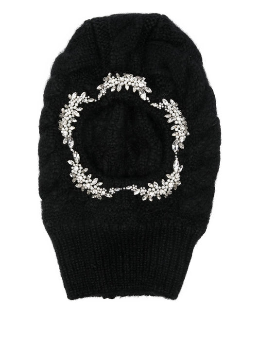 knitted crystal-embellished balaclava hat