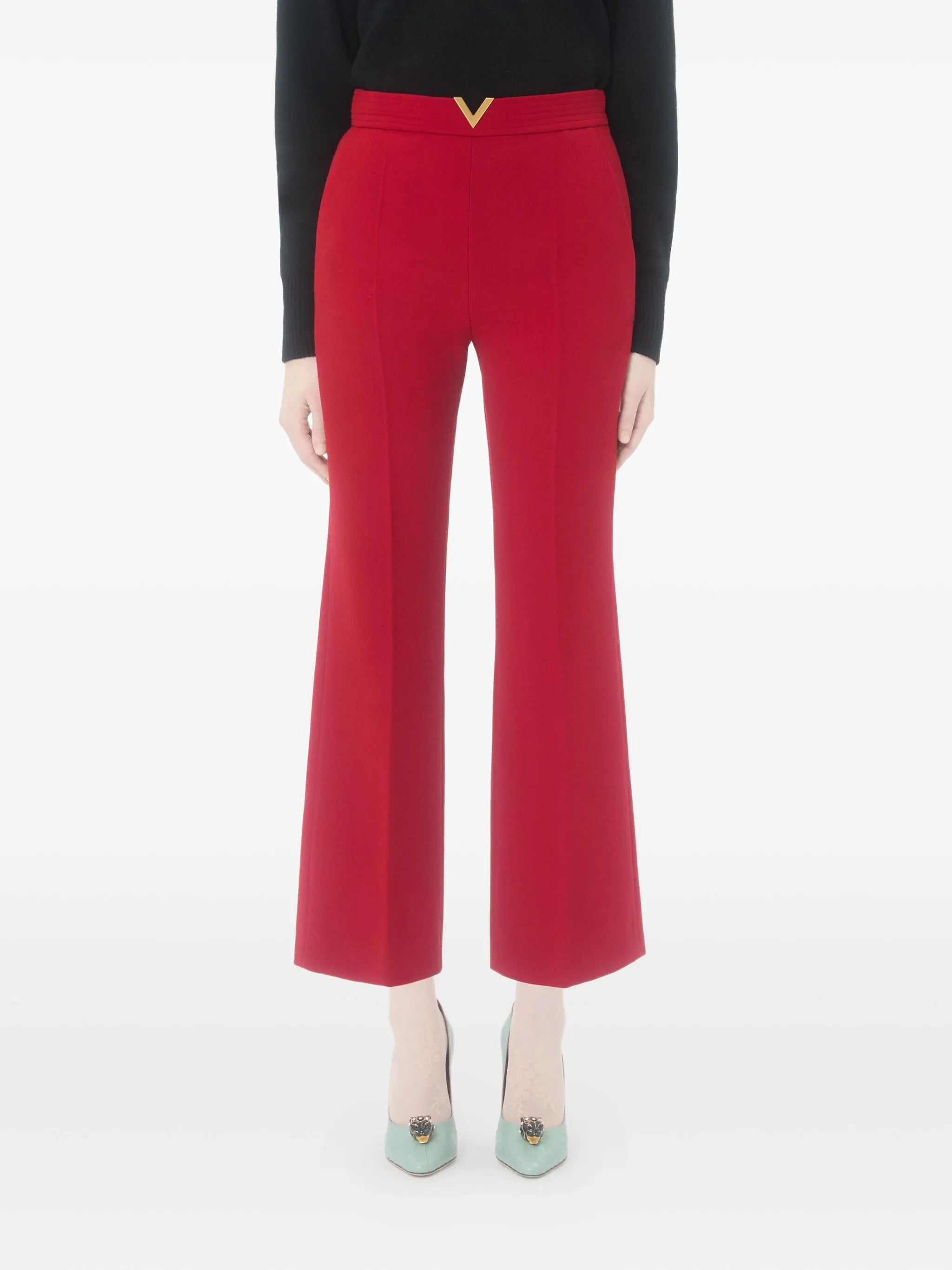 V-detail wool crepe trousers