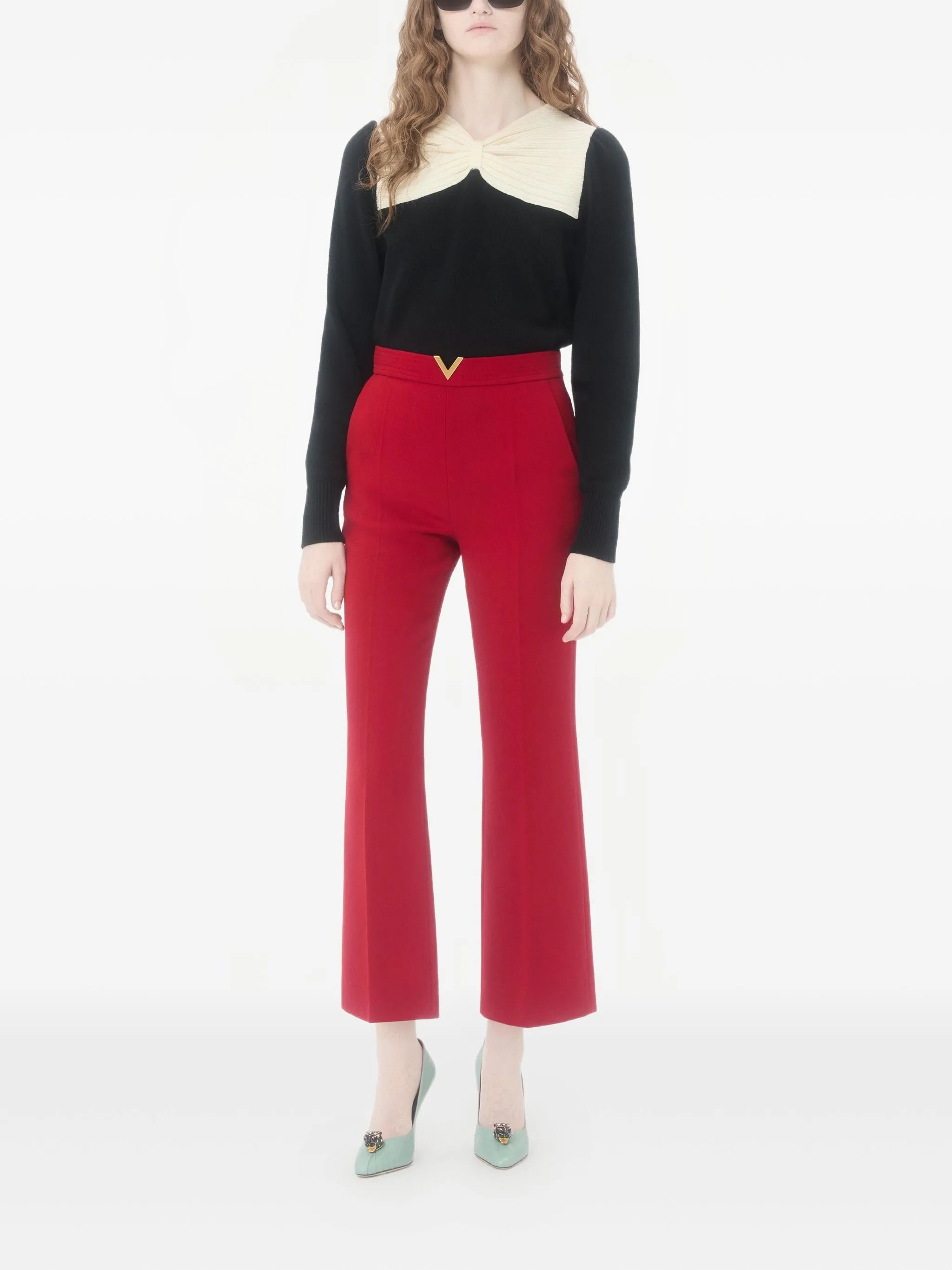 V-detail wool crepe trousers