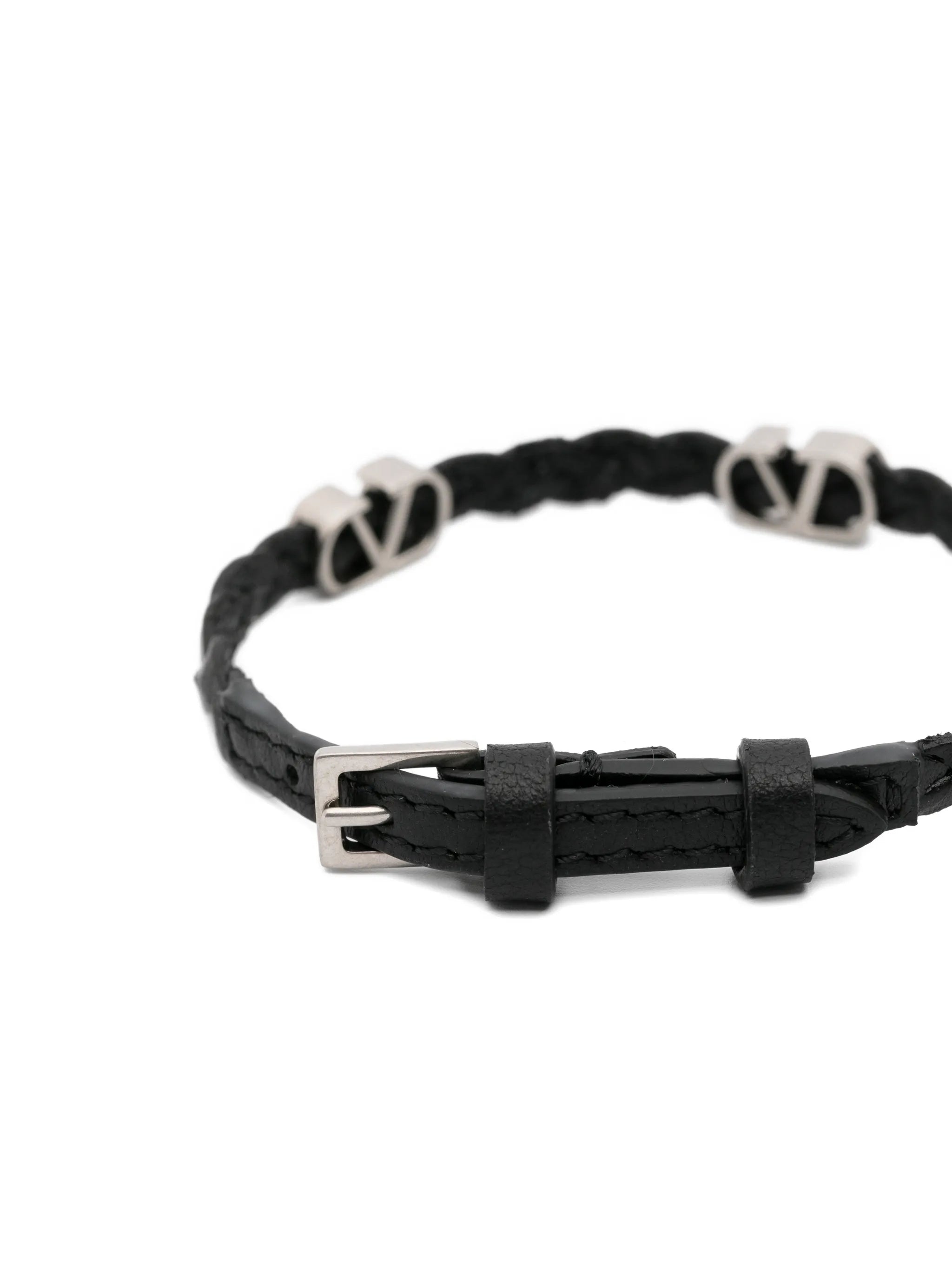 braided vlogo leather bracelet