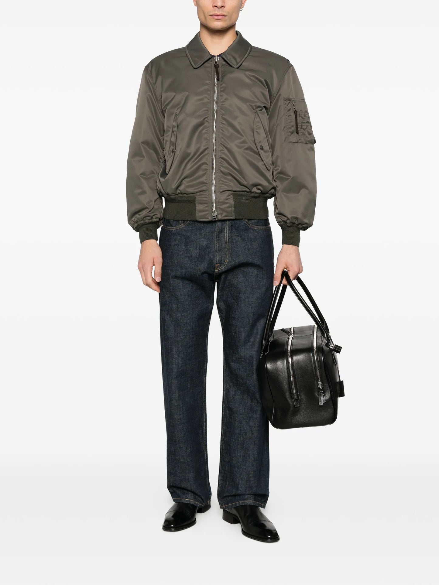 zip-up collared bomber jacket