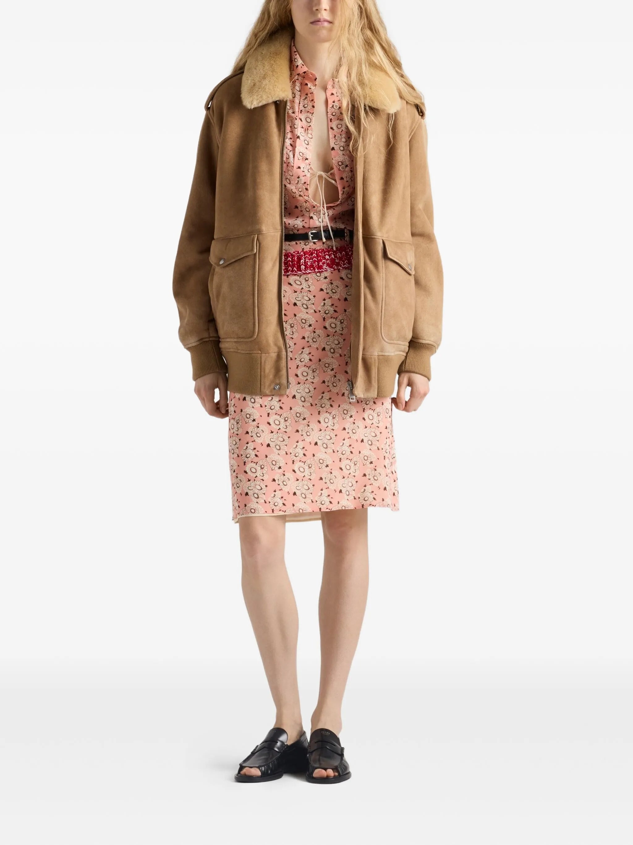 shearling-collar patch-pocket jacket