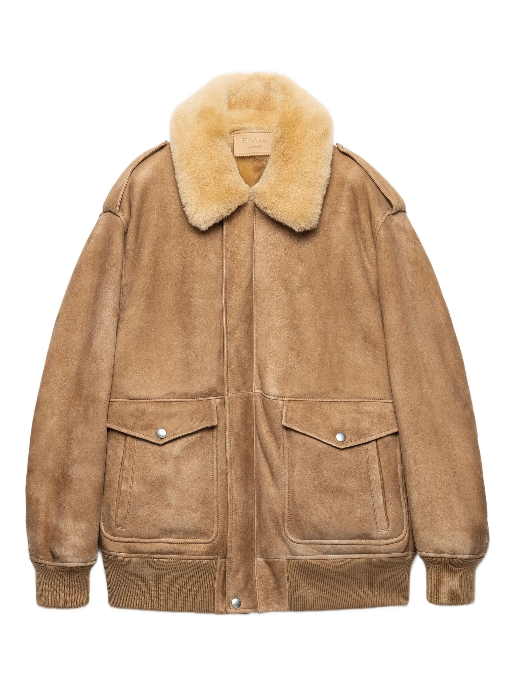 shearling-collar patch-pocket jacket