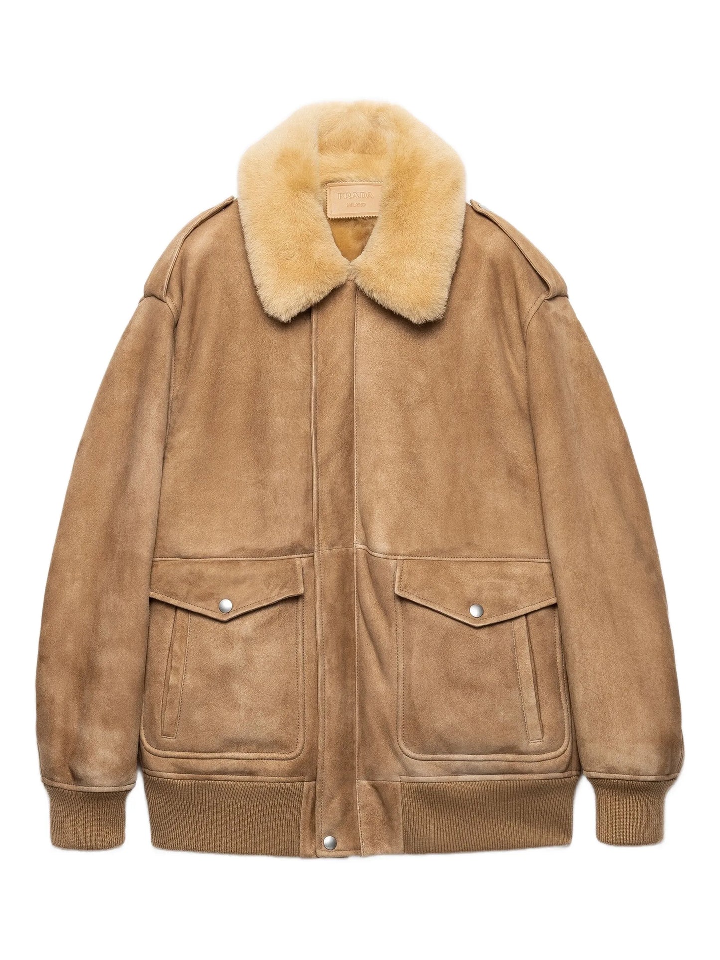 shearling-collar patch-pocket jacket