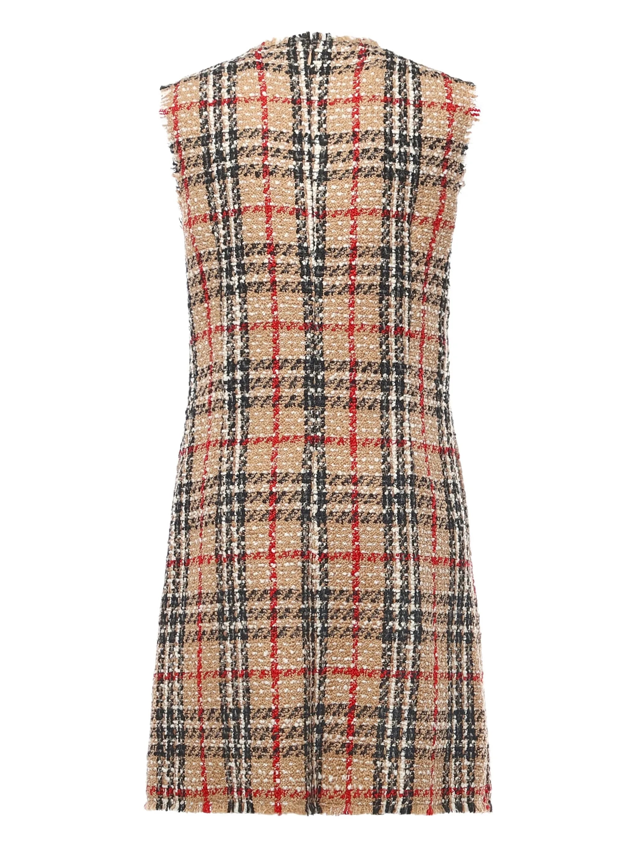checked-pattern frayed midi dress