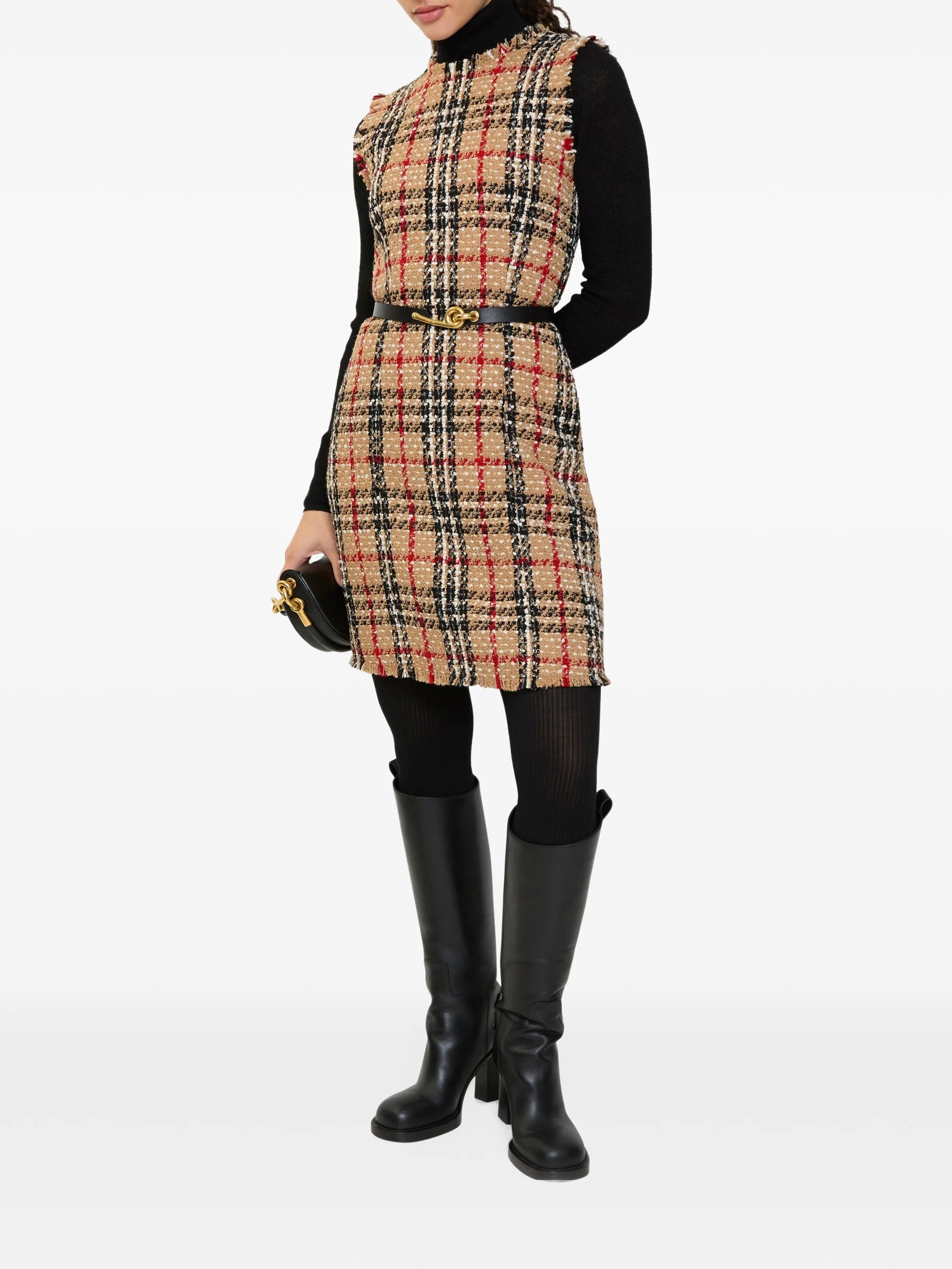 checked-pattern frayed mini dress