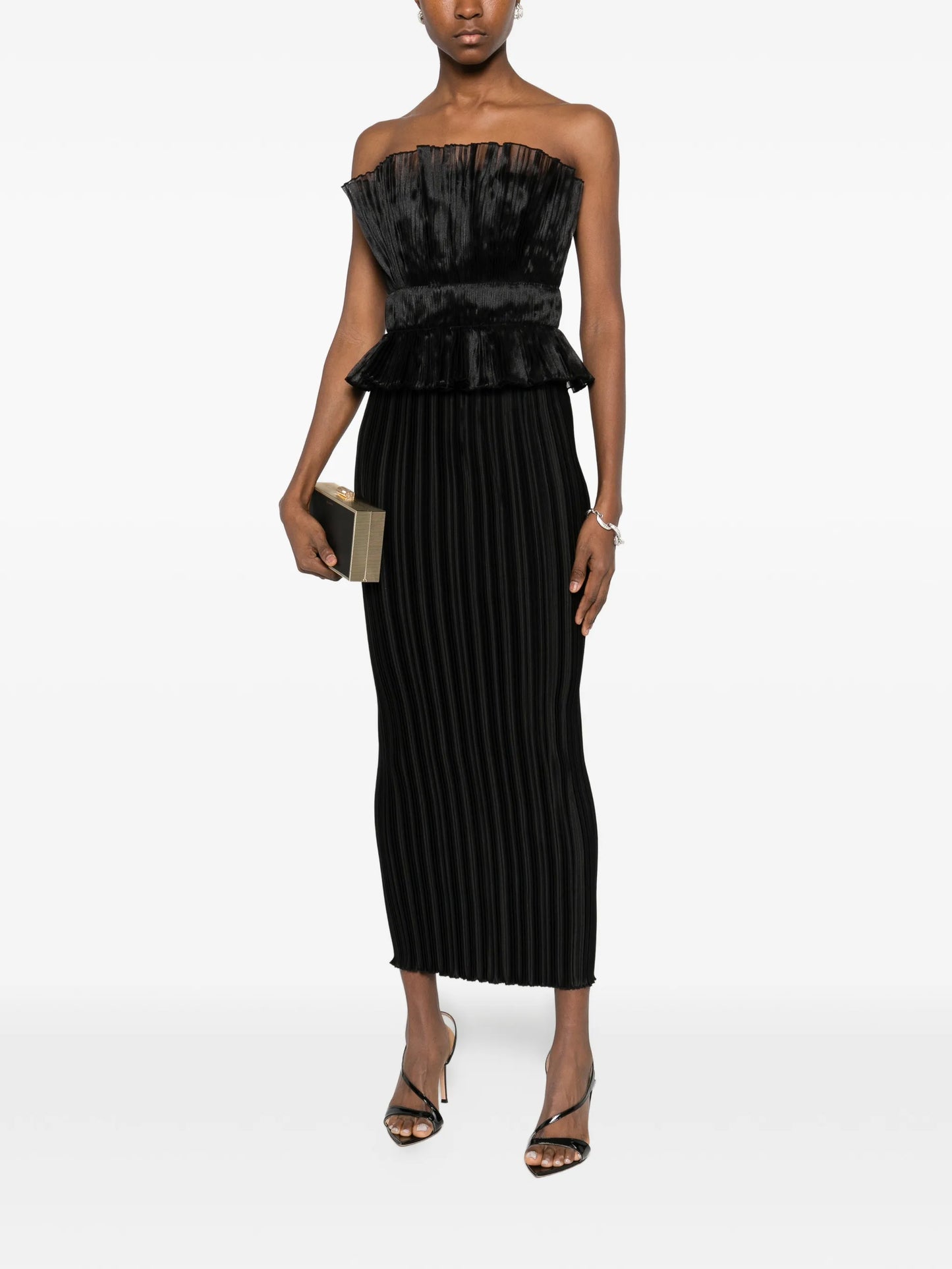 ruffled pleated midi dress