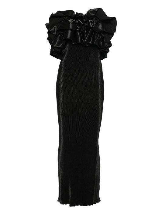 Paris ruffled-tube midi dress