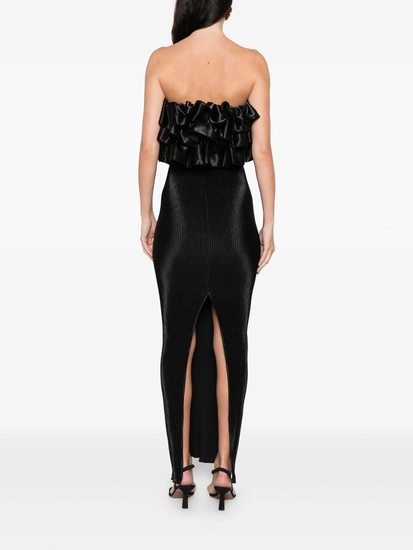 Paris ruffled-tube midi dress