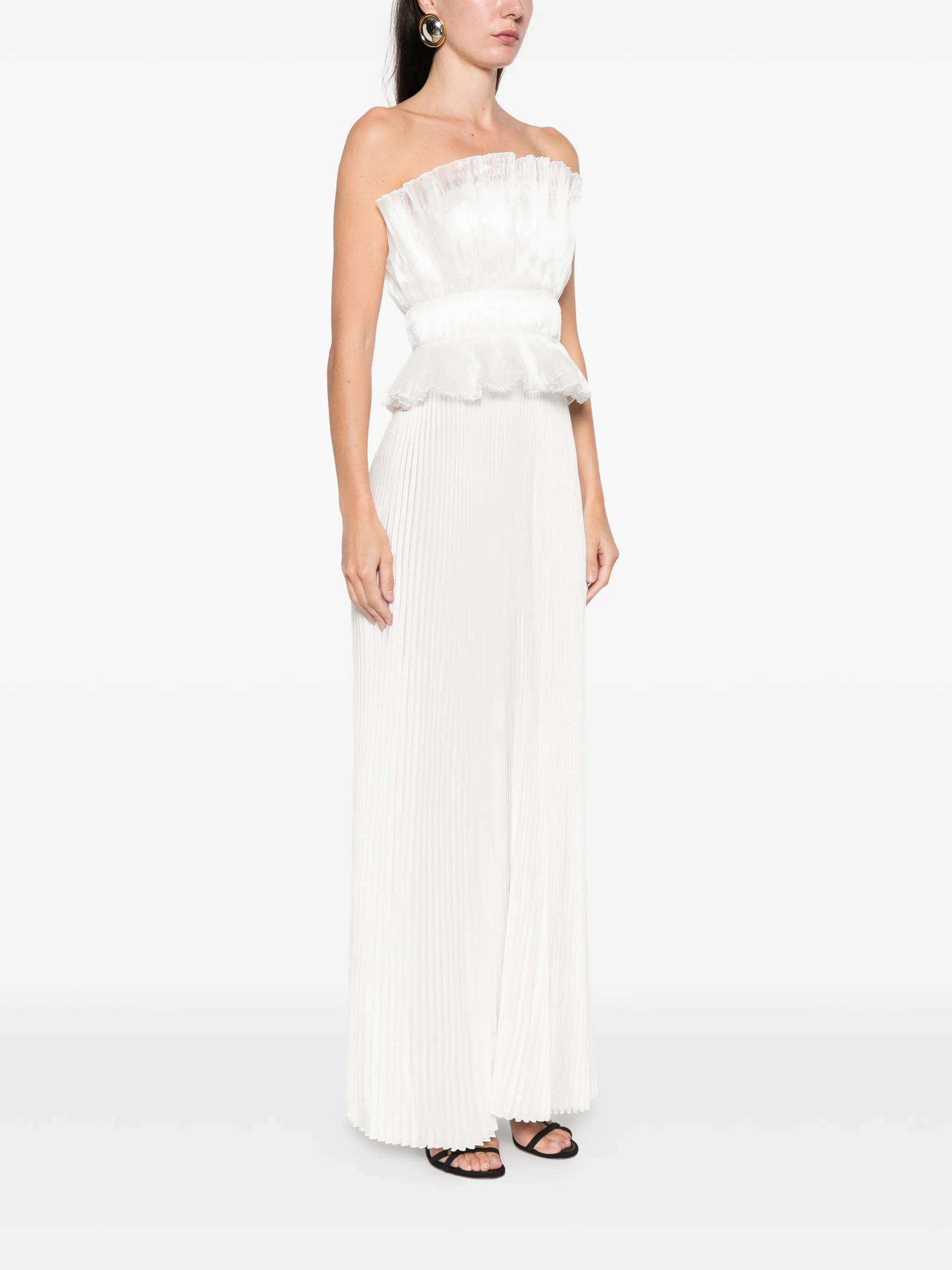 Masquerade ruffled-pleated maxi dress