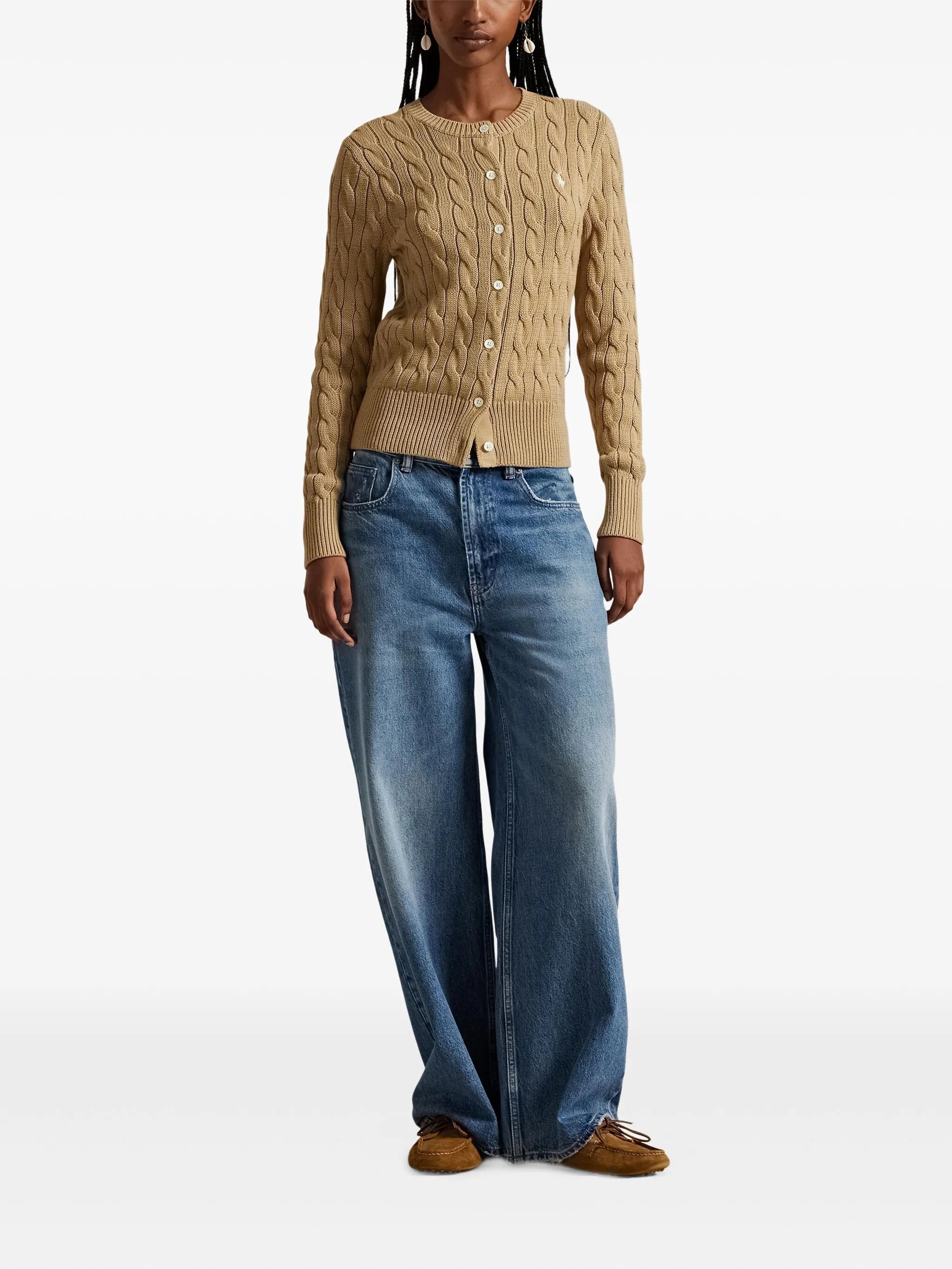 cable-knit long-sleeve cardigan