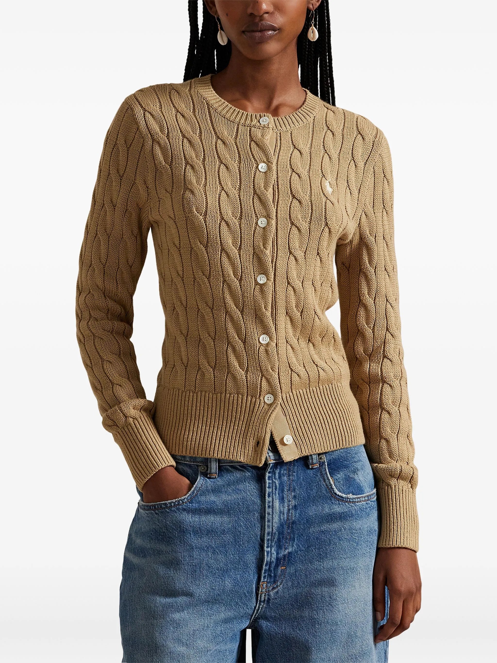 cable-knit long-sleeve cardigan
