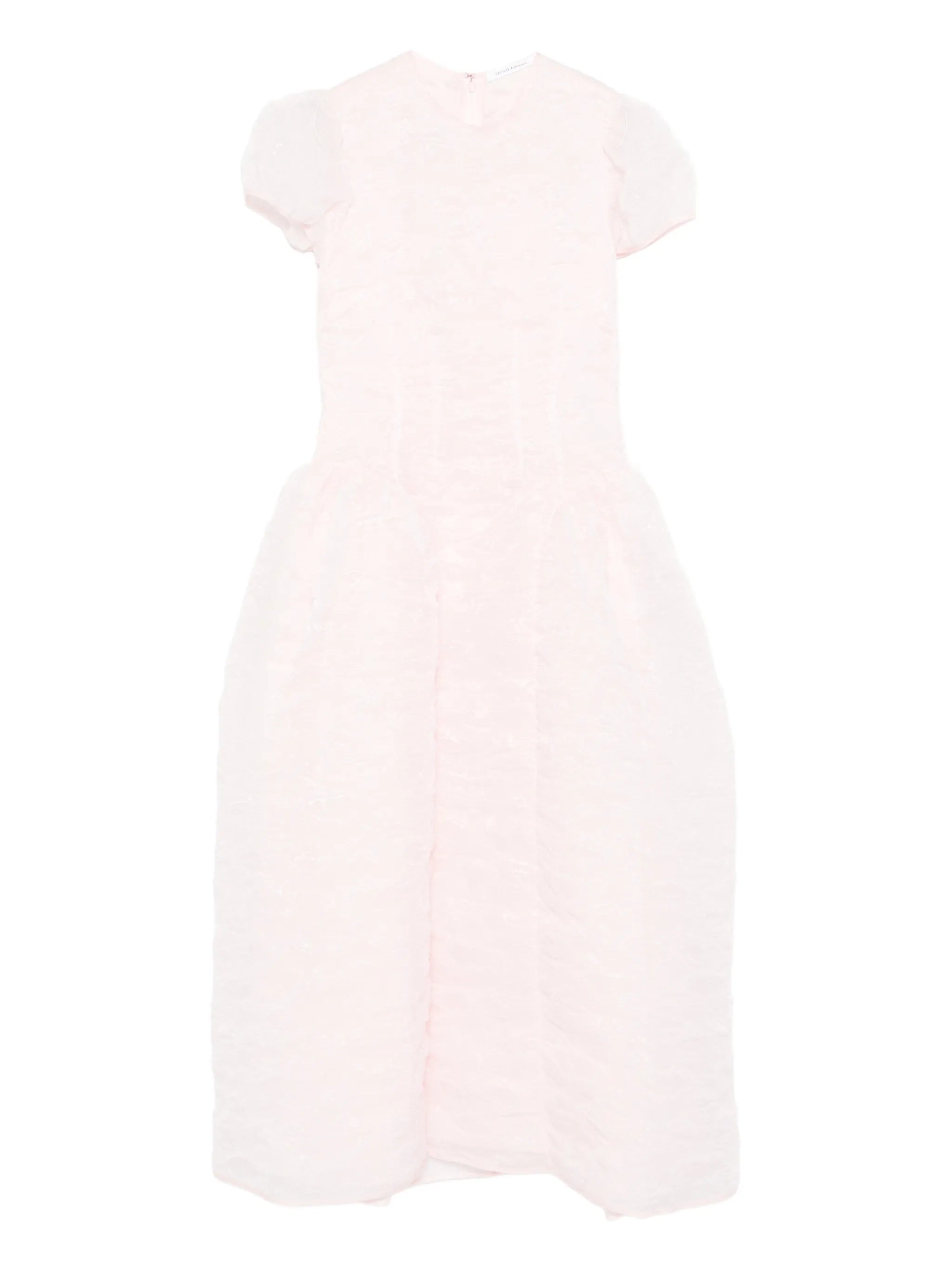 puff-sleeve seam-detail midi  dress