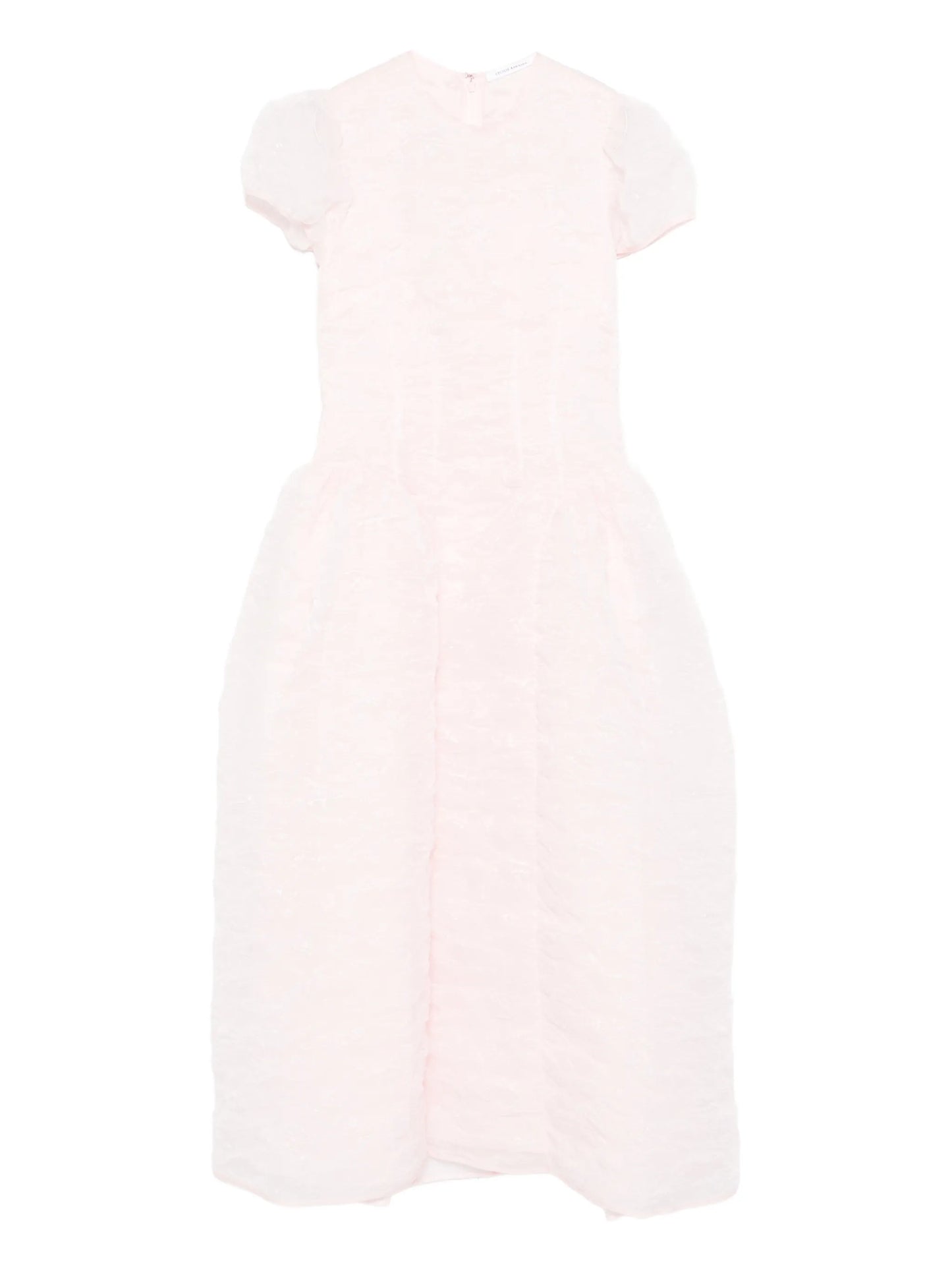 puff-sleeve seam-detail midi  dress