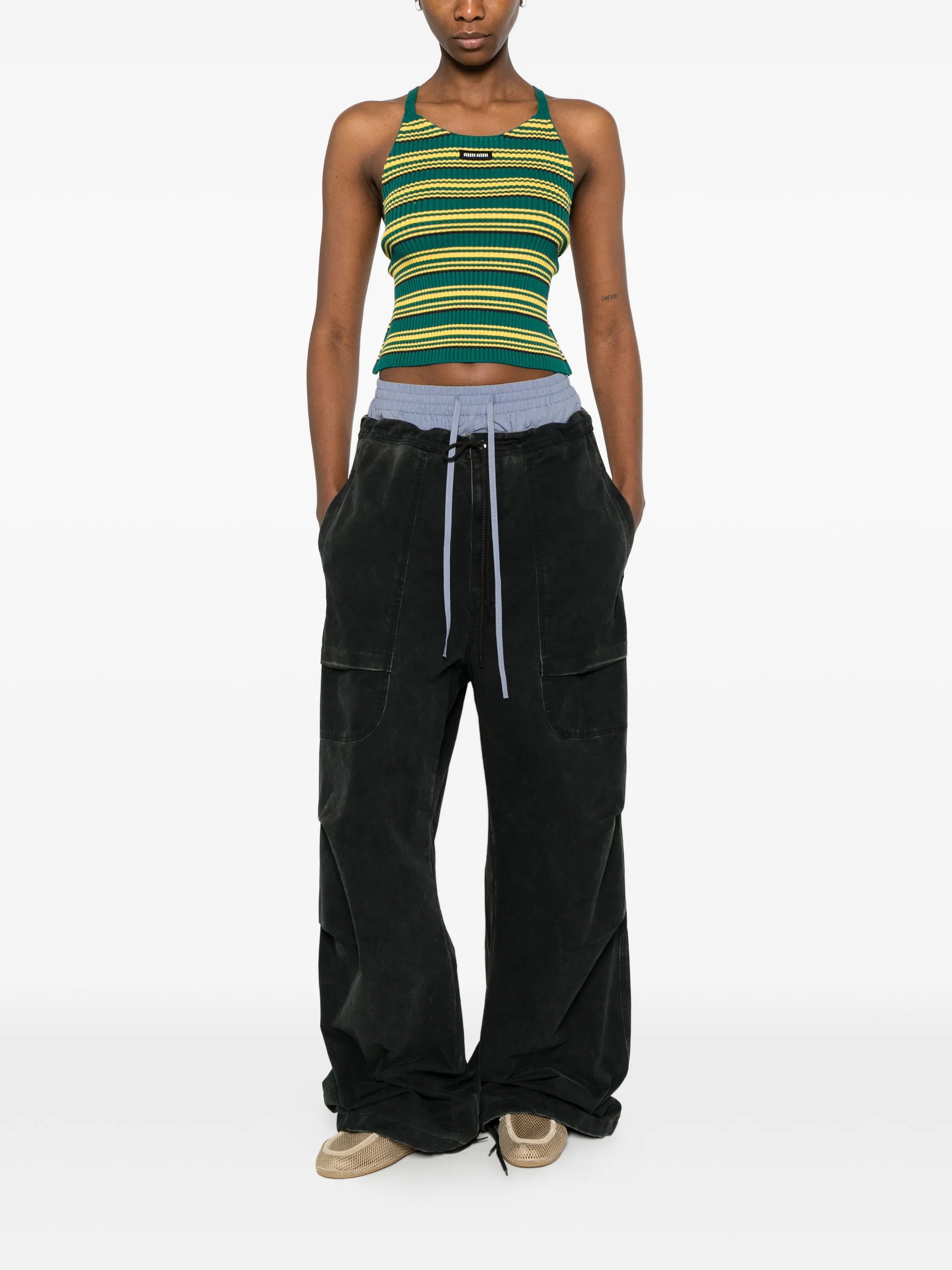 stripe halterneck crop tank top