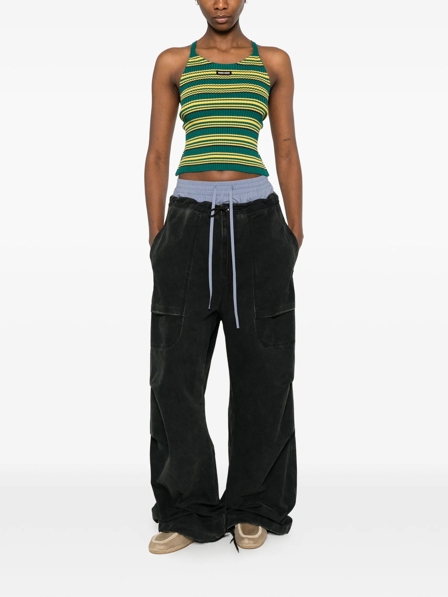 stripe halterneck crop tank top