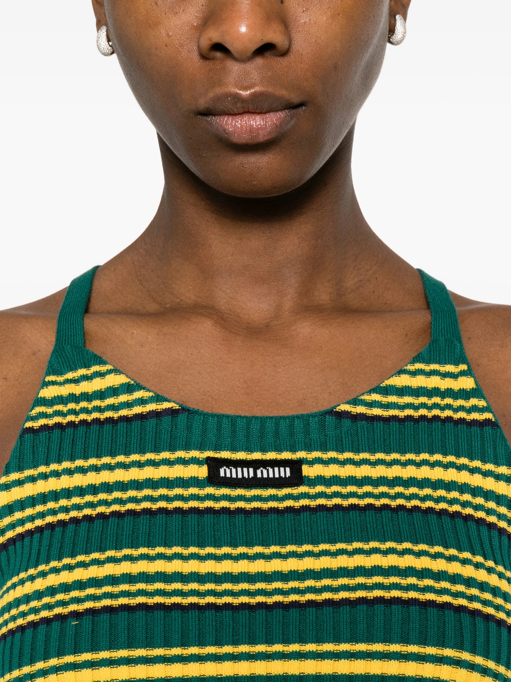 stripe halterneck crop tank top