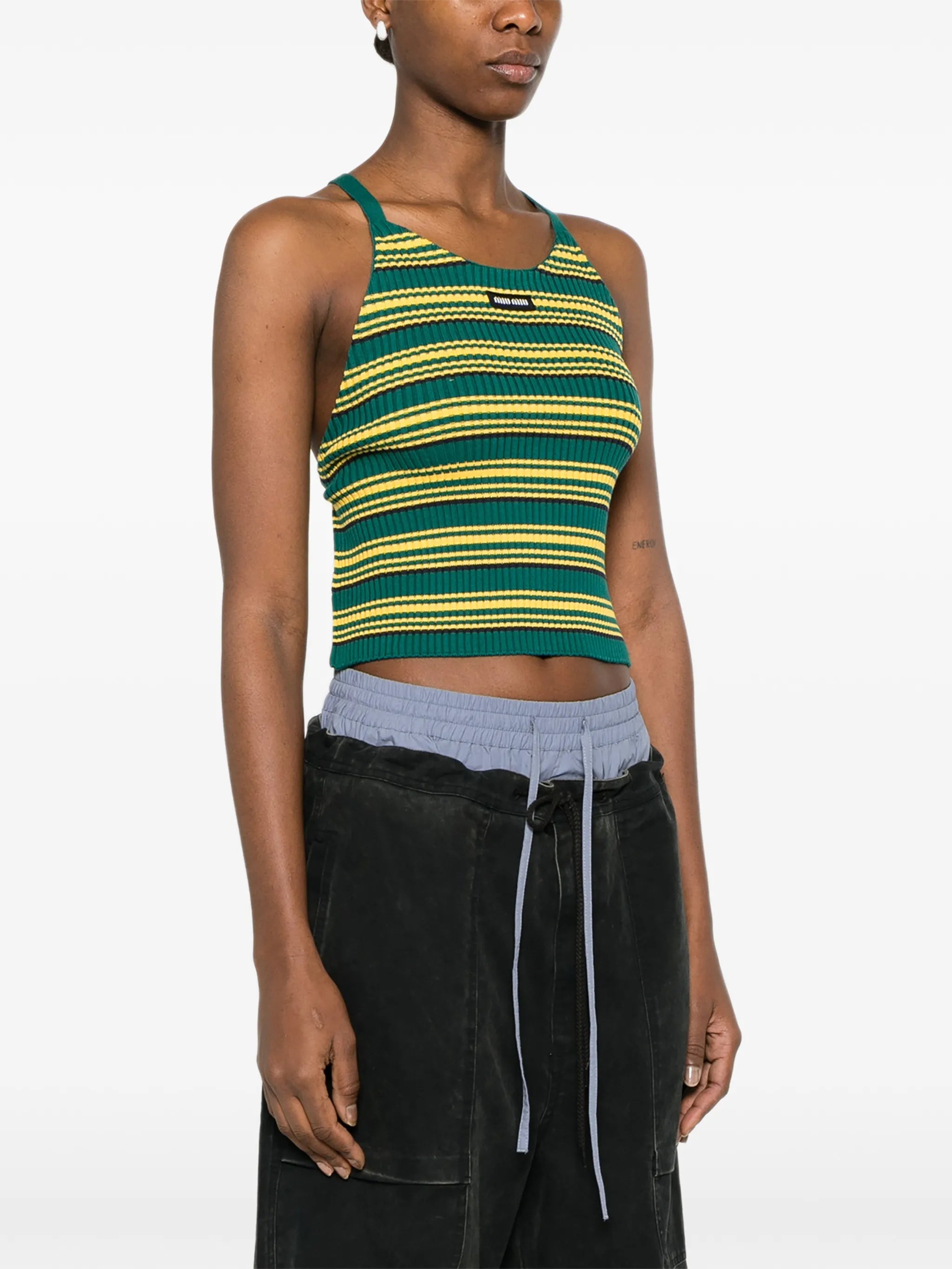 stripe halterneck crop tank top