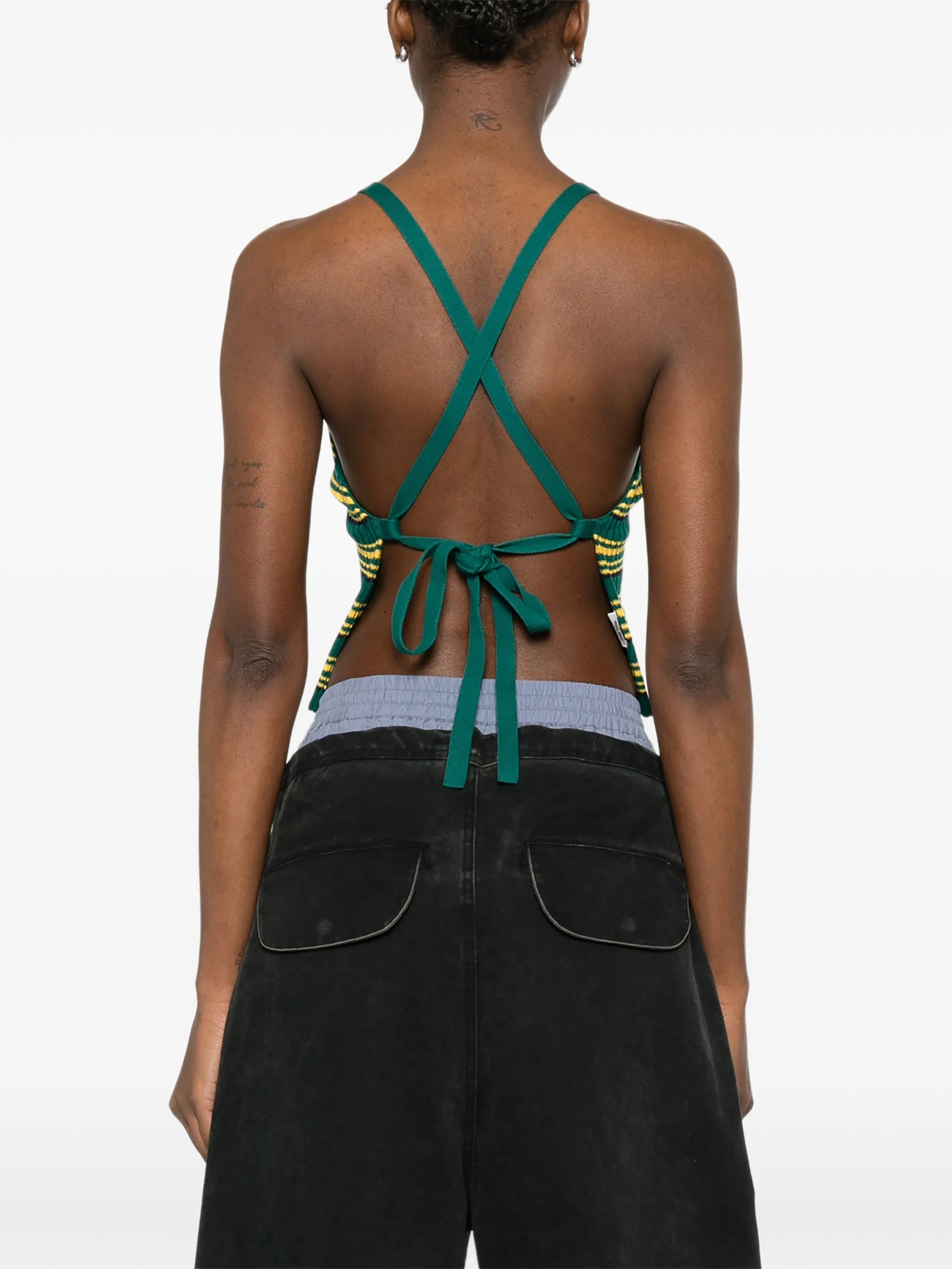 stripe halterneck crop tank top
