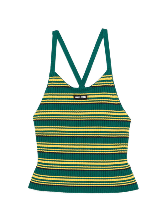 stripe halterneck crop tank top