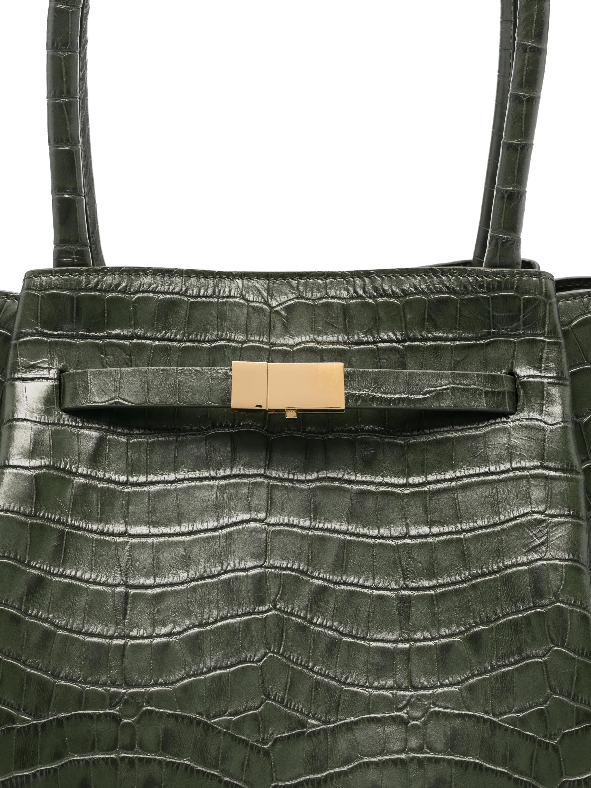 crocodile-embossed leather shoulder bag