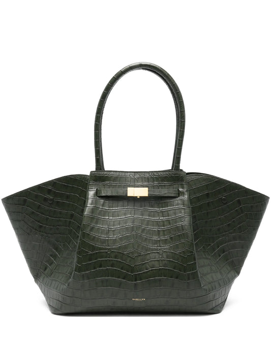 crocodile-embossed leather shoulder bag
