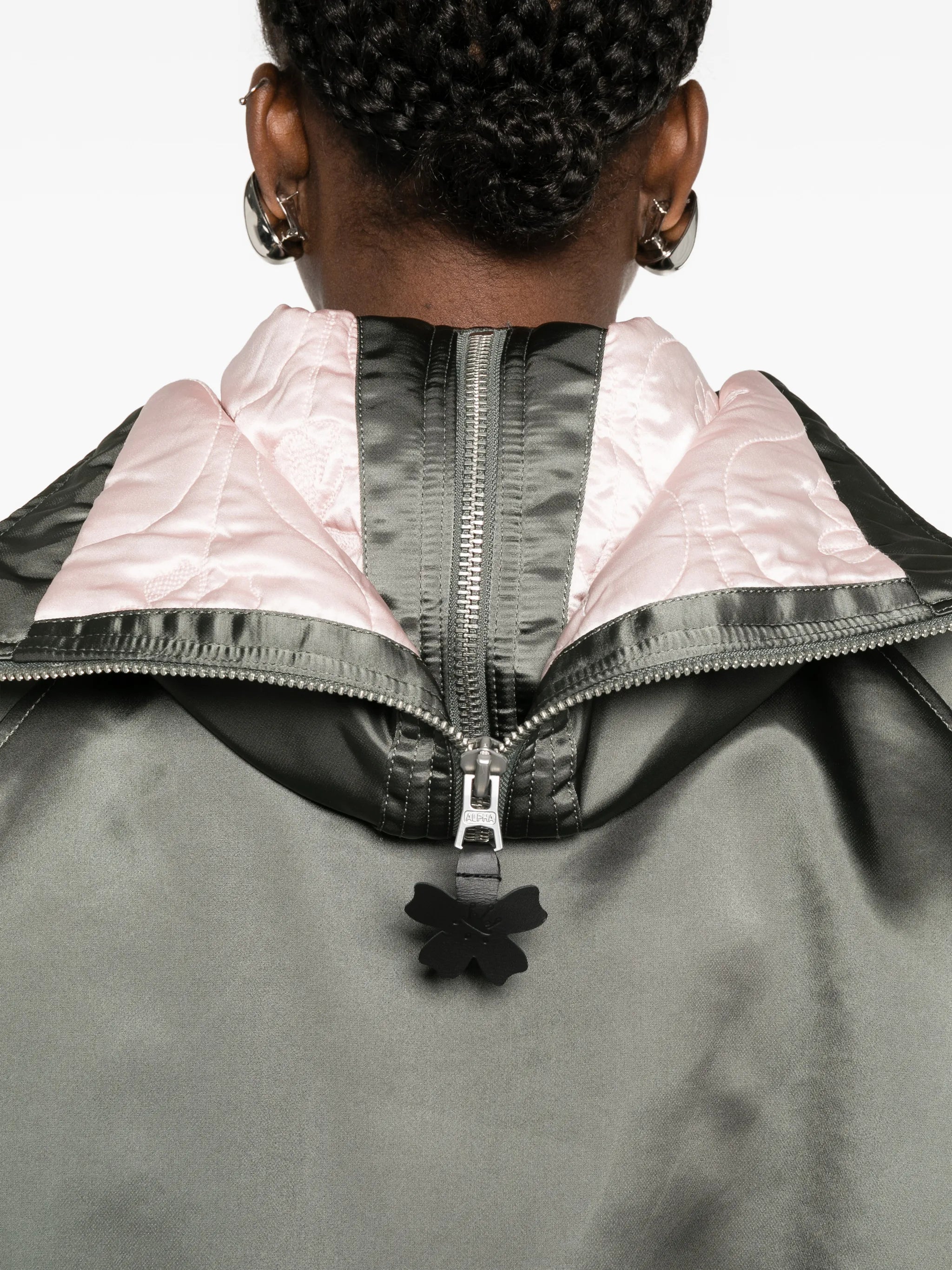 floral-patch hooded bomber jacket