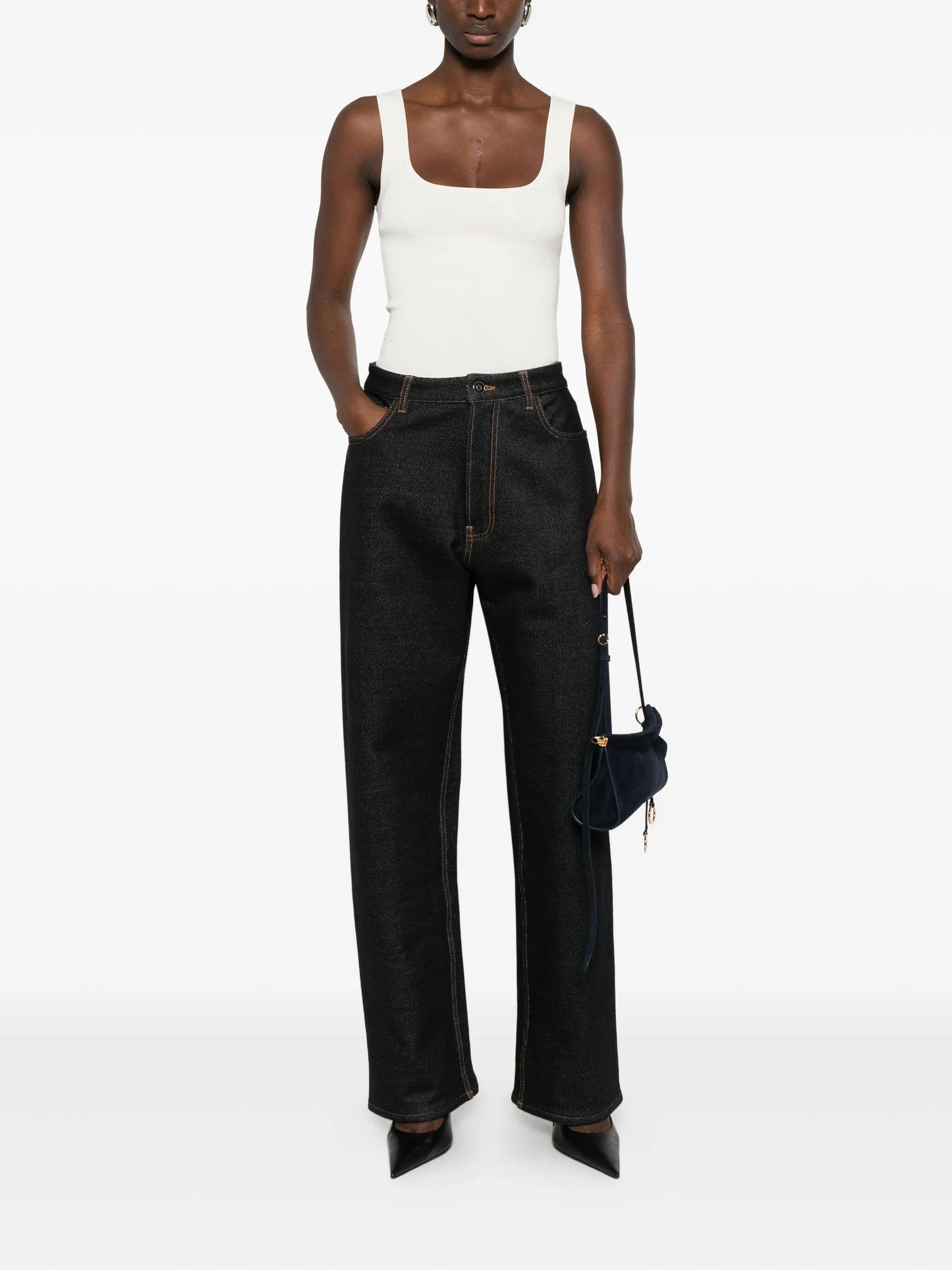 contrast-stitching jeans