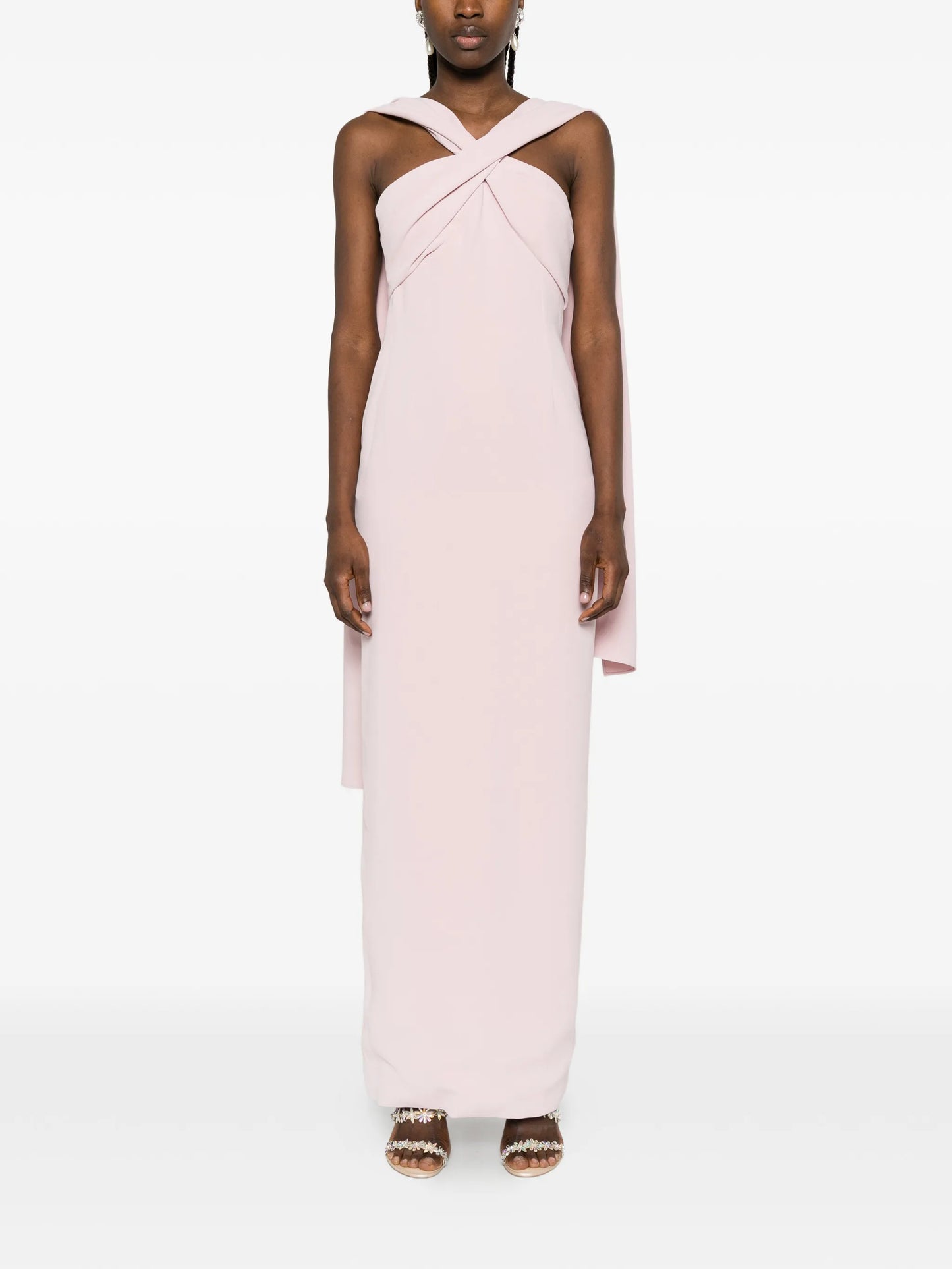 halter-neck draped-scarf maxi dress