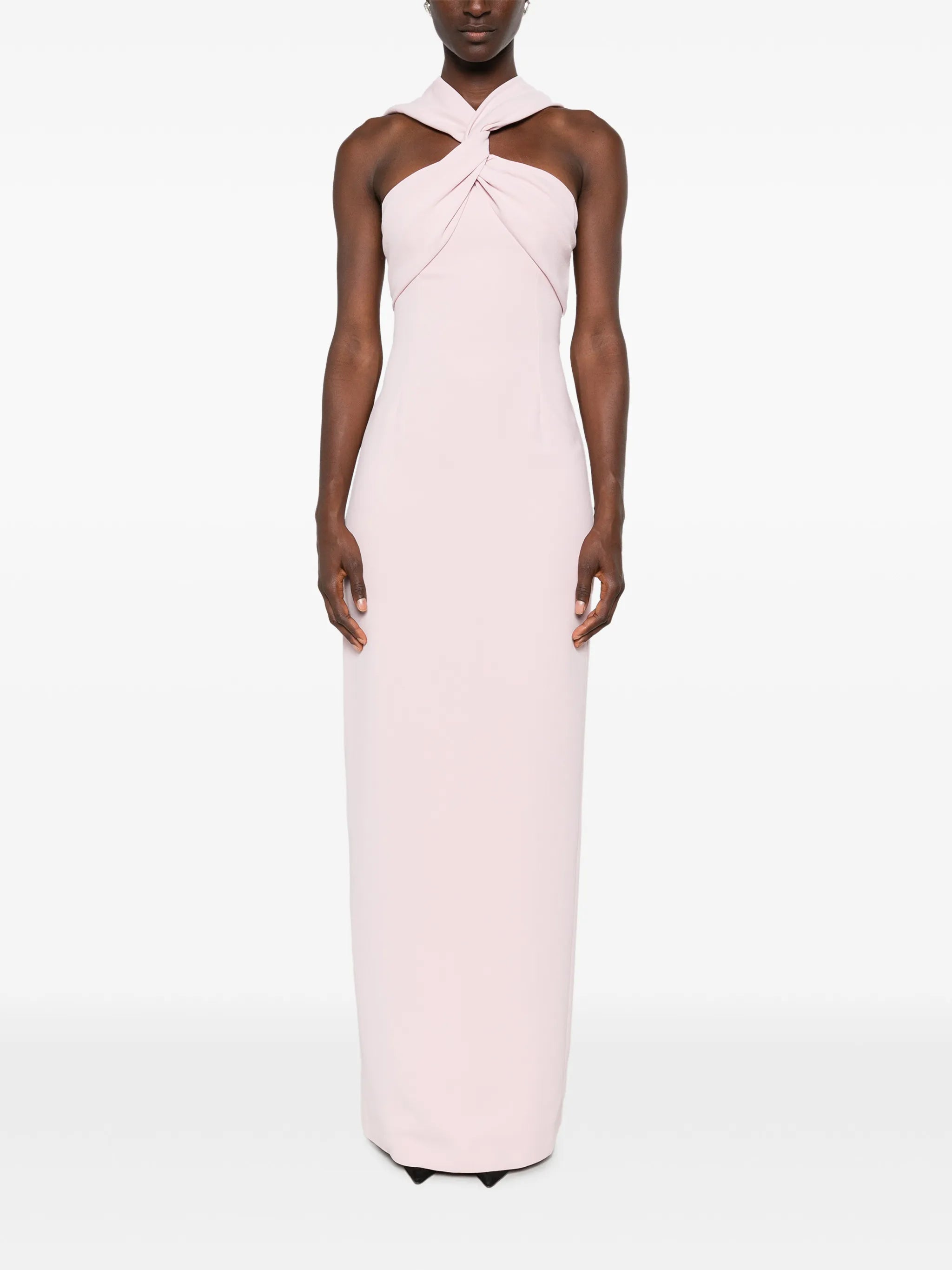 halter-neck draped-scarf maxi dress