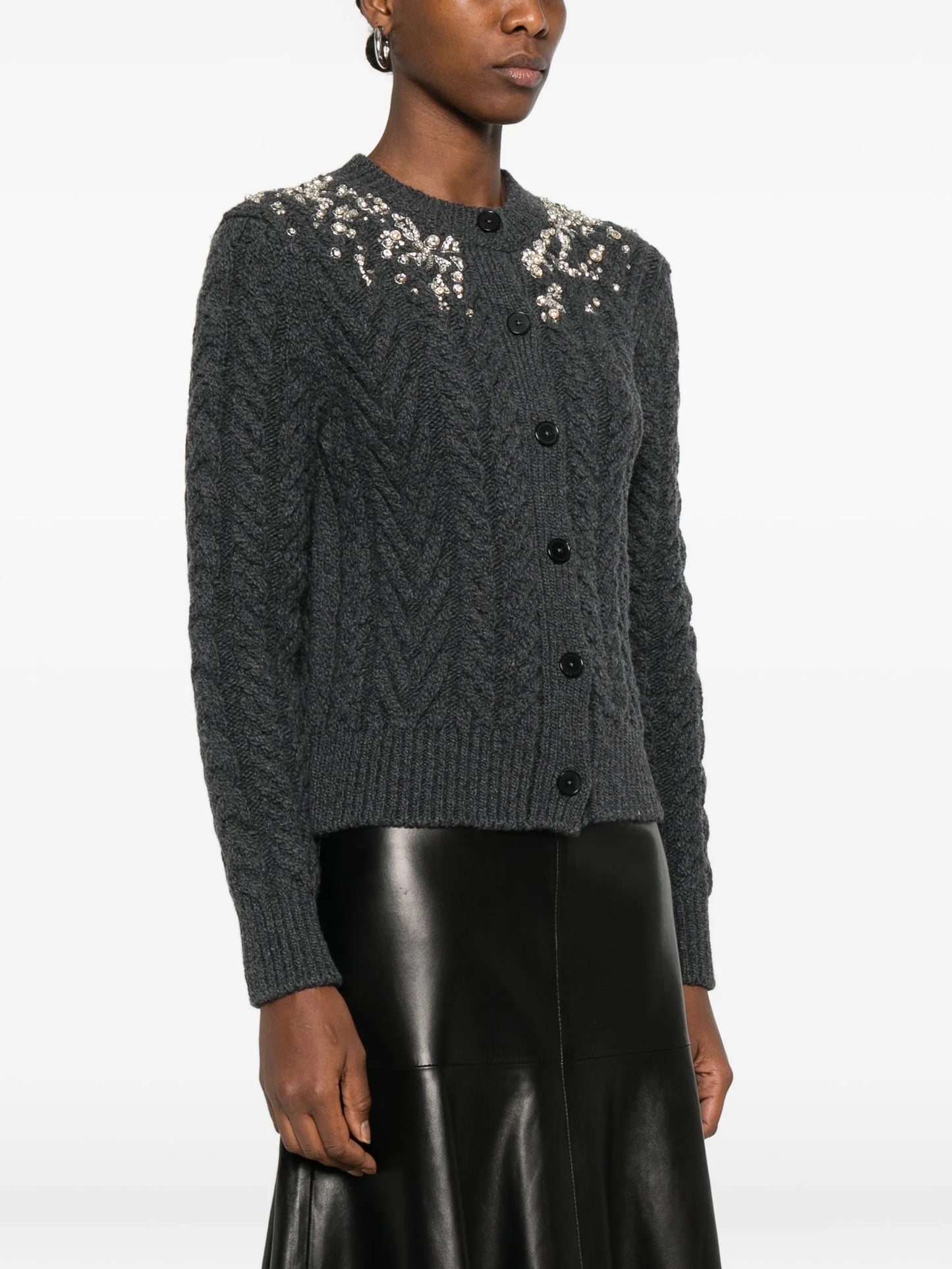crystal-embellished cable-knit cardigan