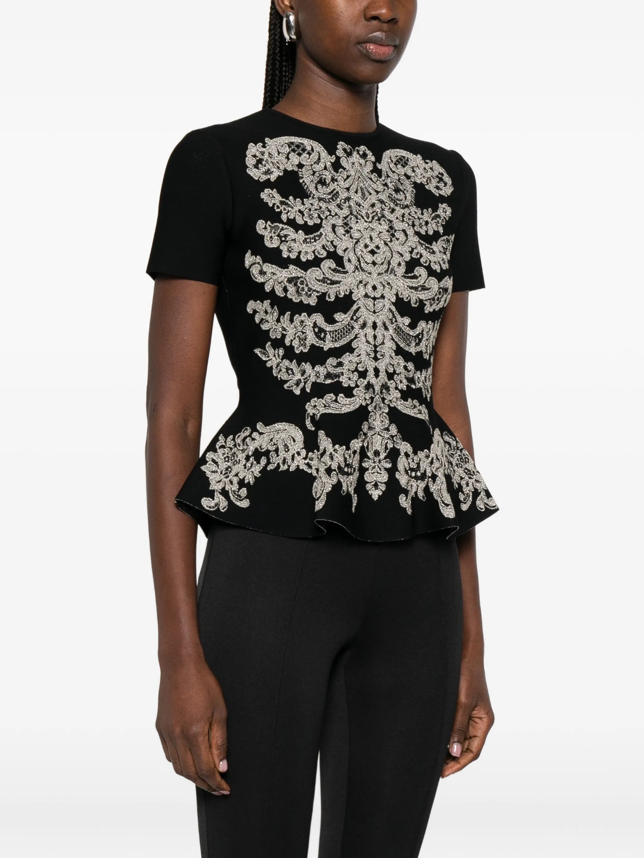 jacquard peplum hem T-shirt