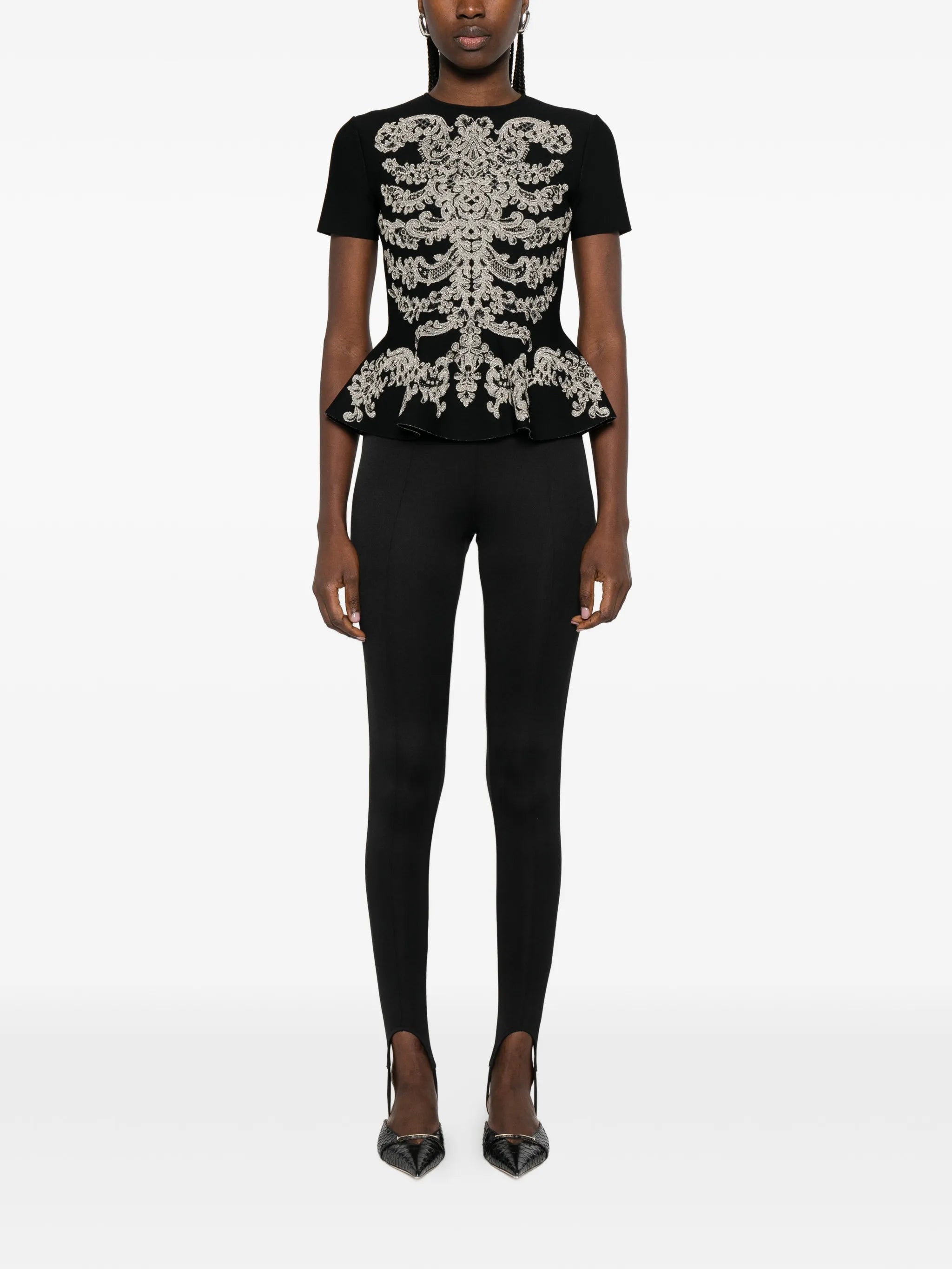 jacquard peplum hem T-shirt