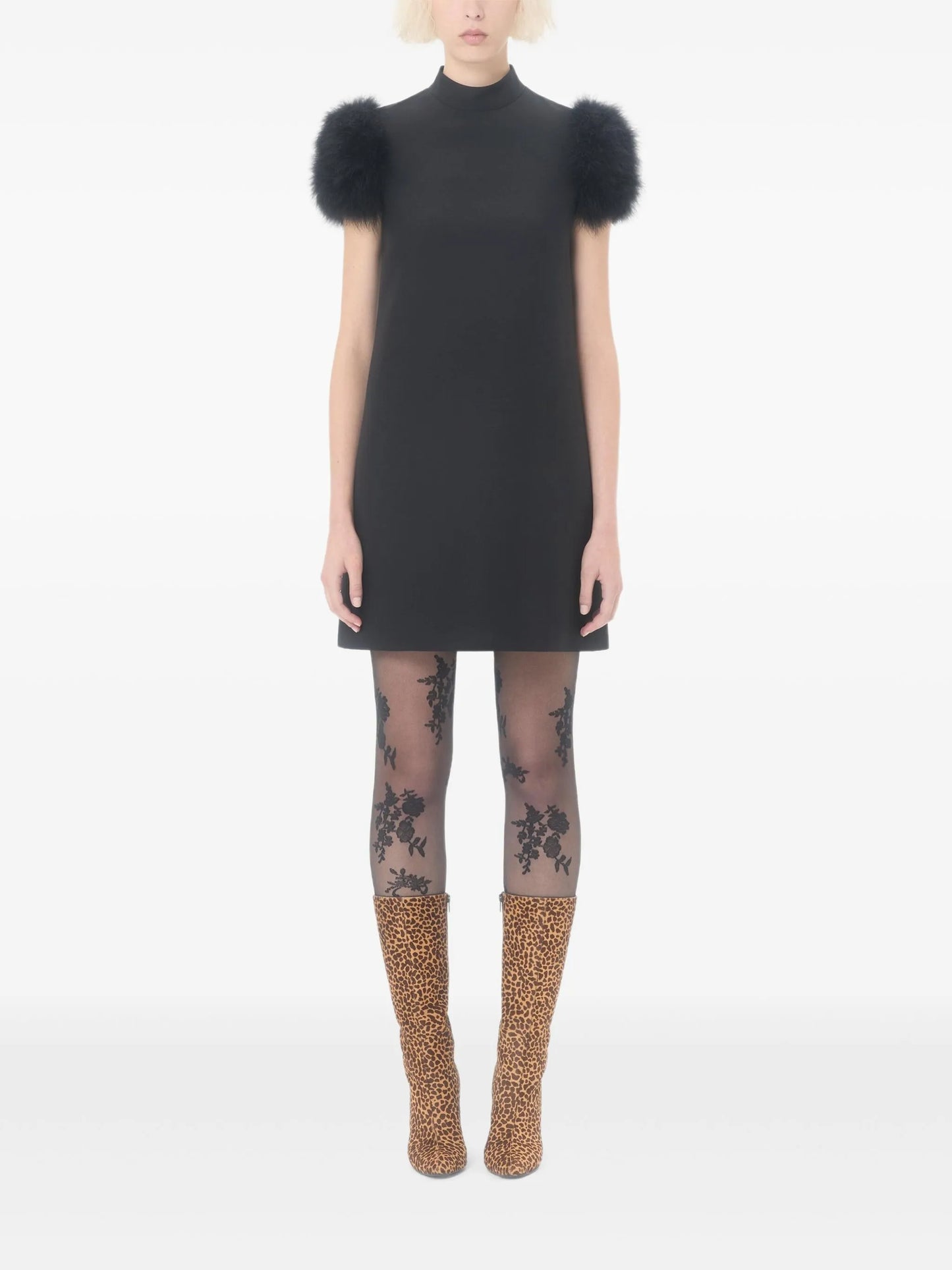 Crepe Couture feather mini dress