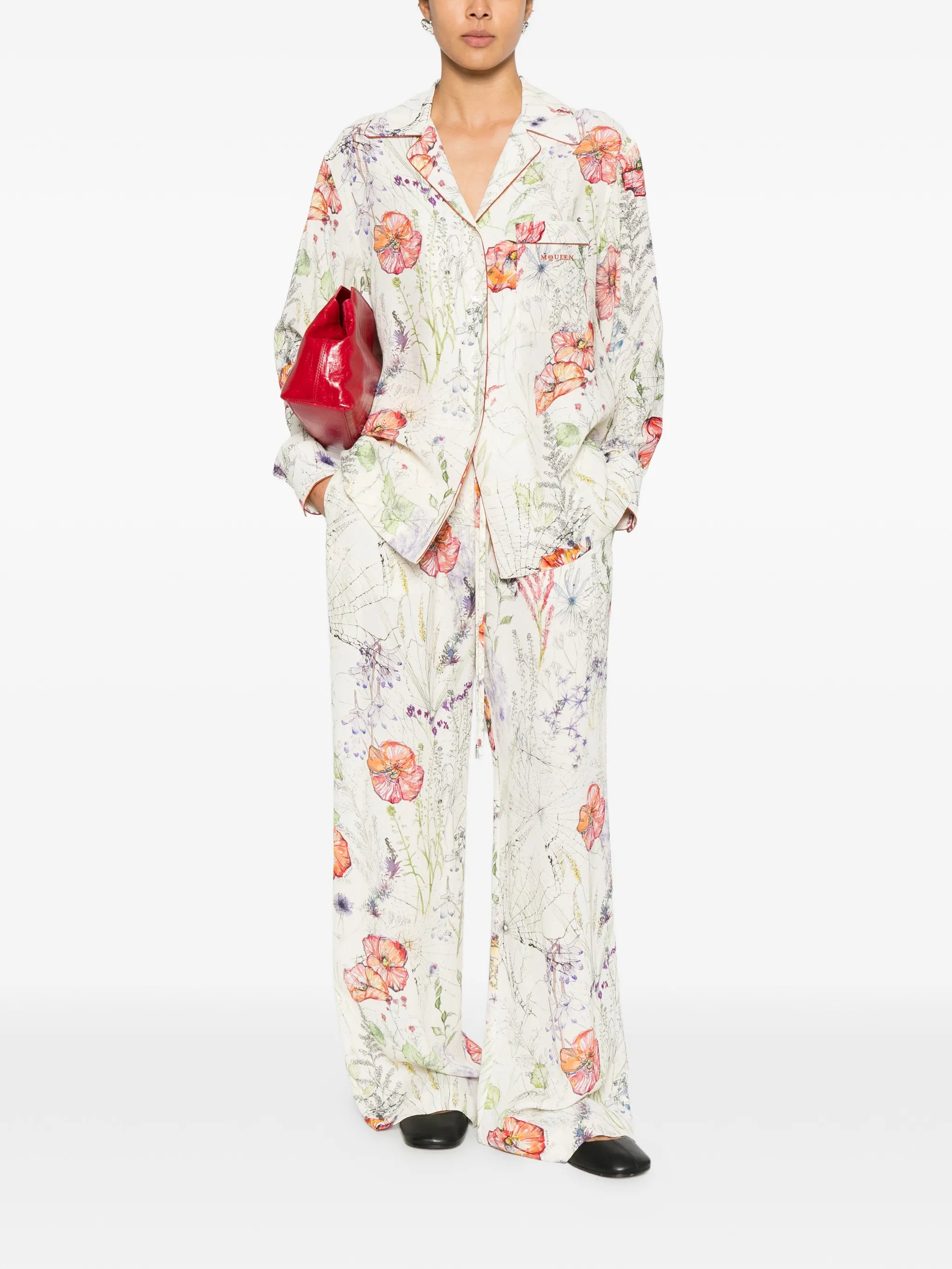 floral-print trousers