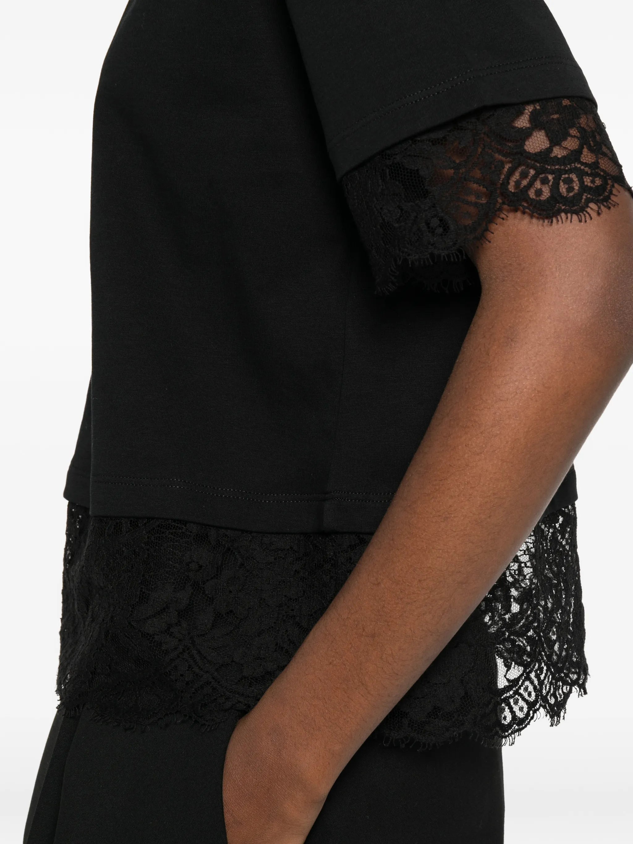 lace-trim short-sleeved T-shirt