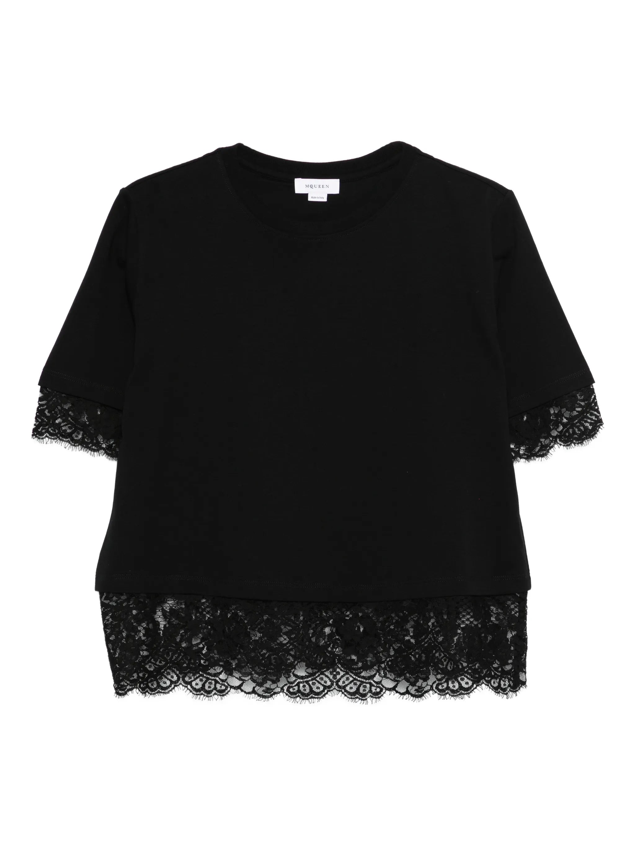 lace-trim short-sleeved T-shirt