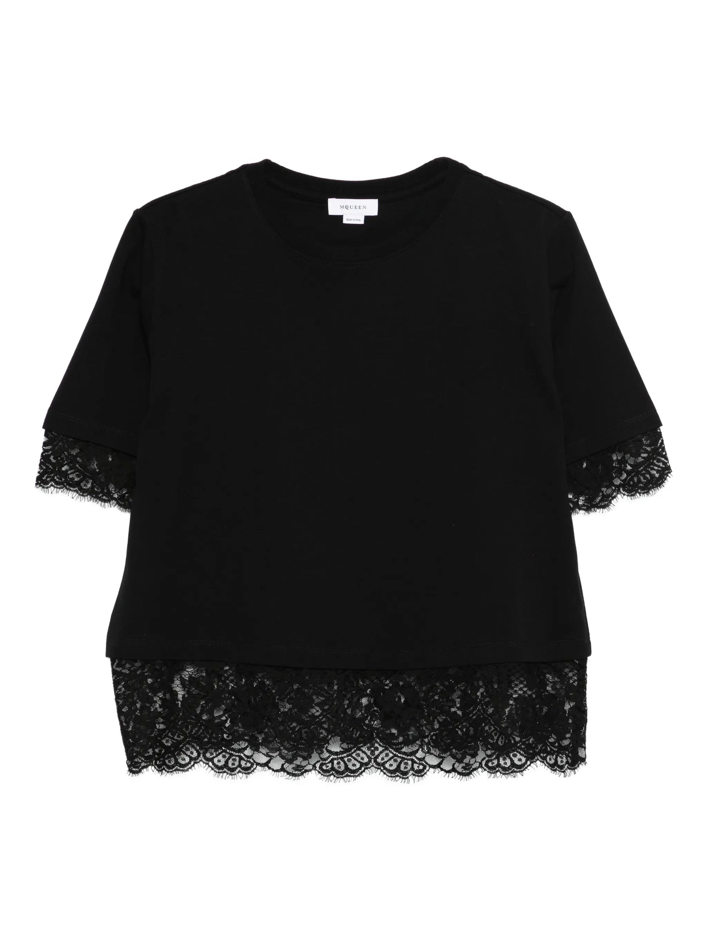 lace-trim short-sleeved T-shirt