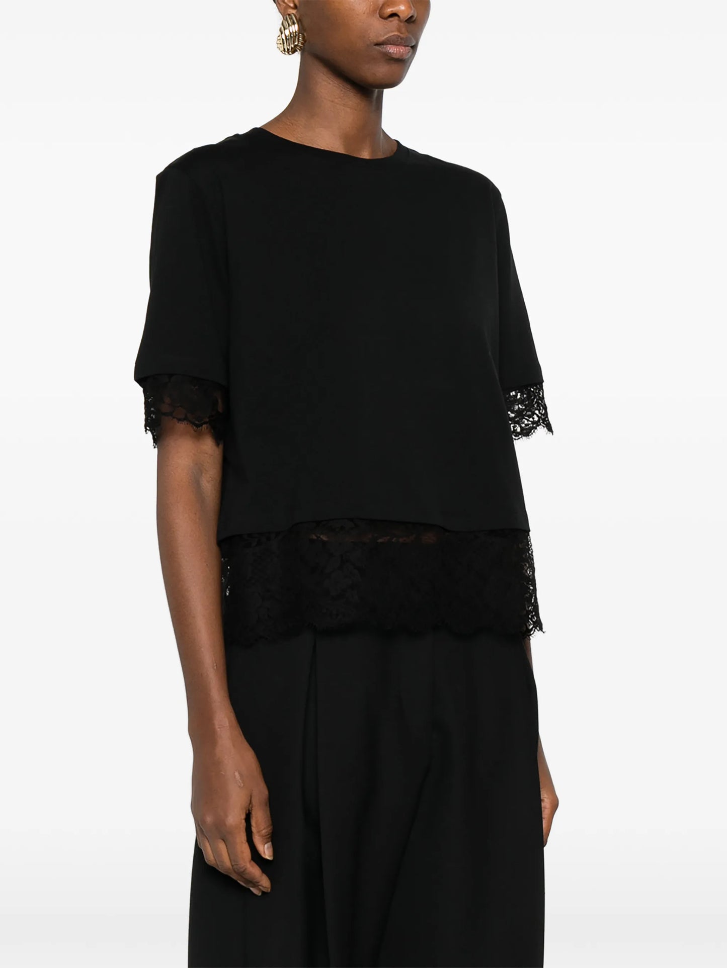 lace-trim short-sleeved T-shirt