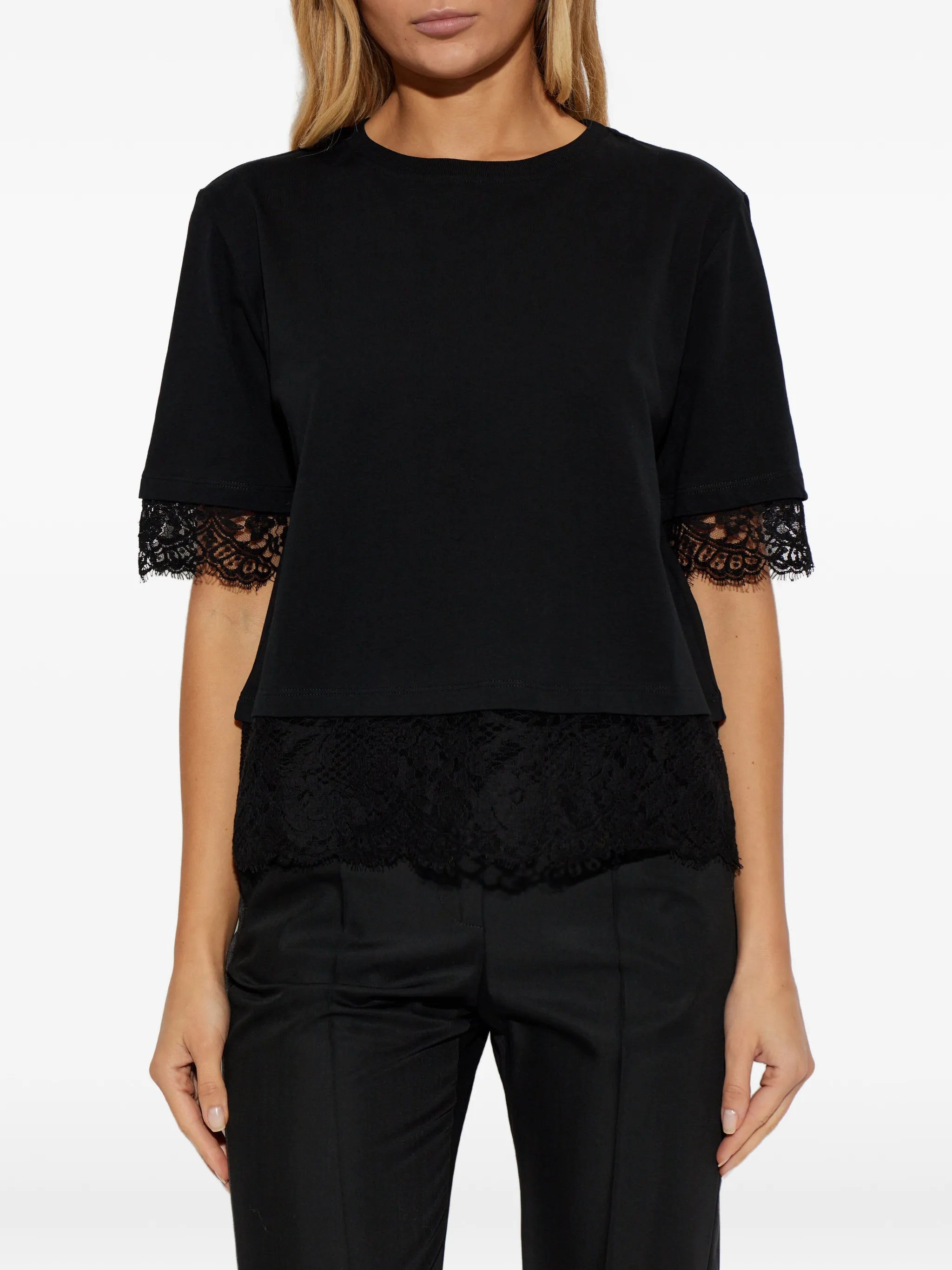 lace-trim short-sleeved T-shirt