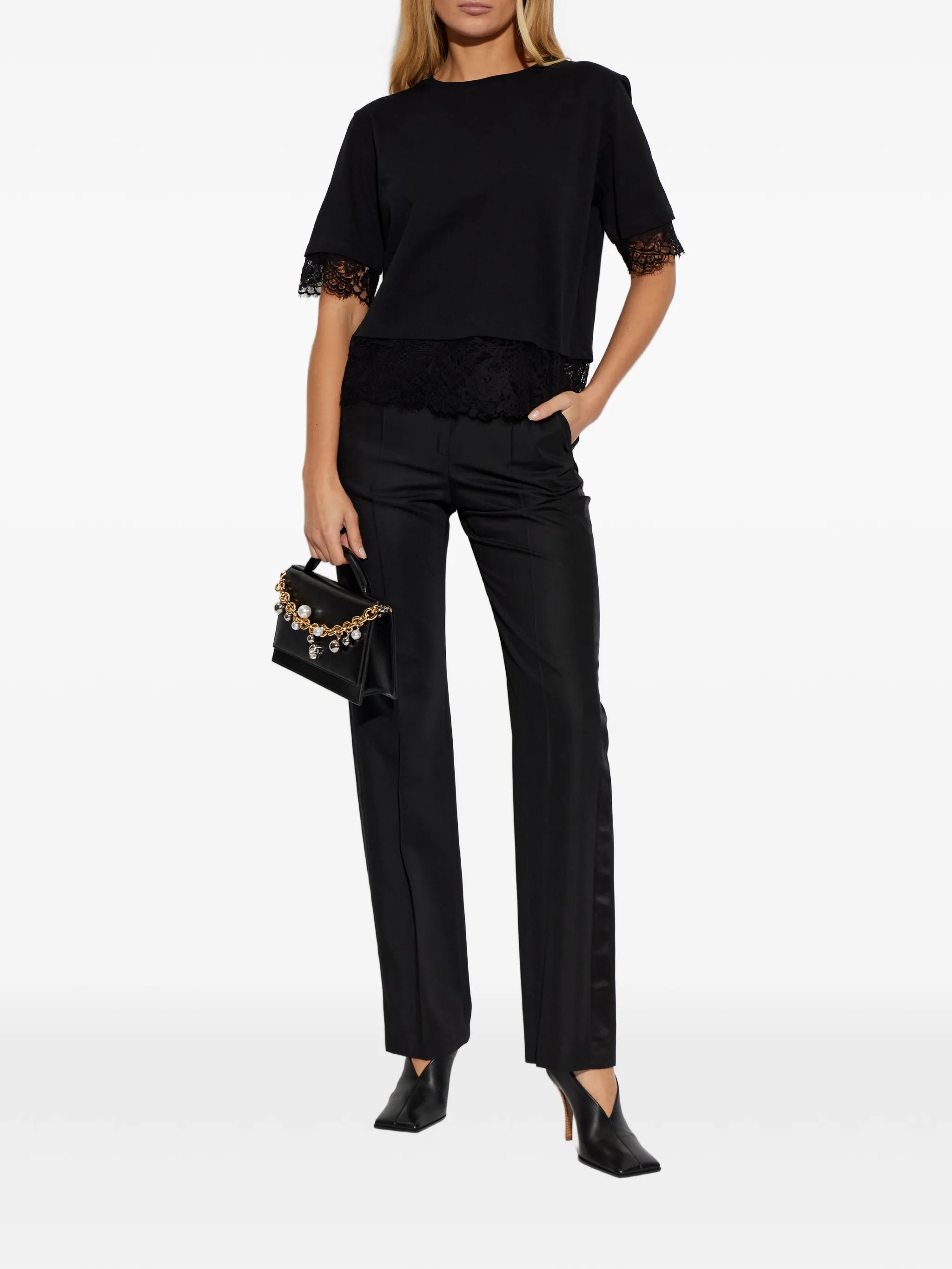 lace-trim short-sleeved T-shirt