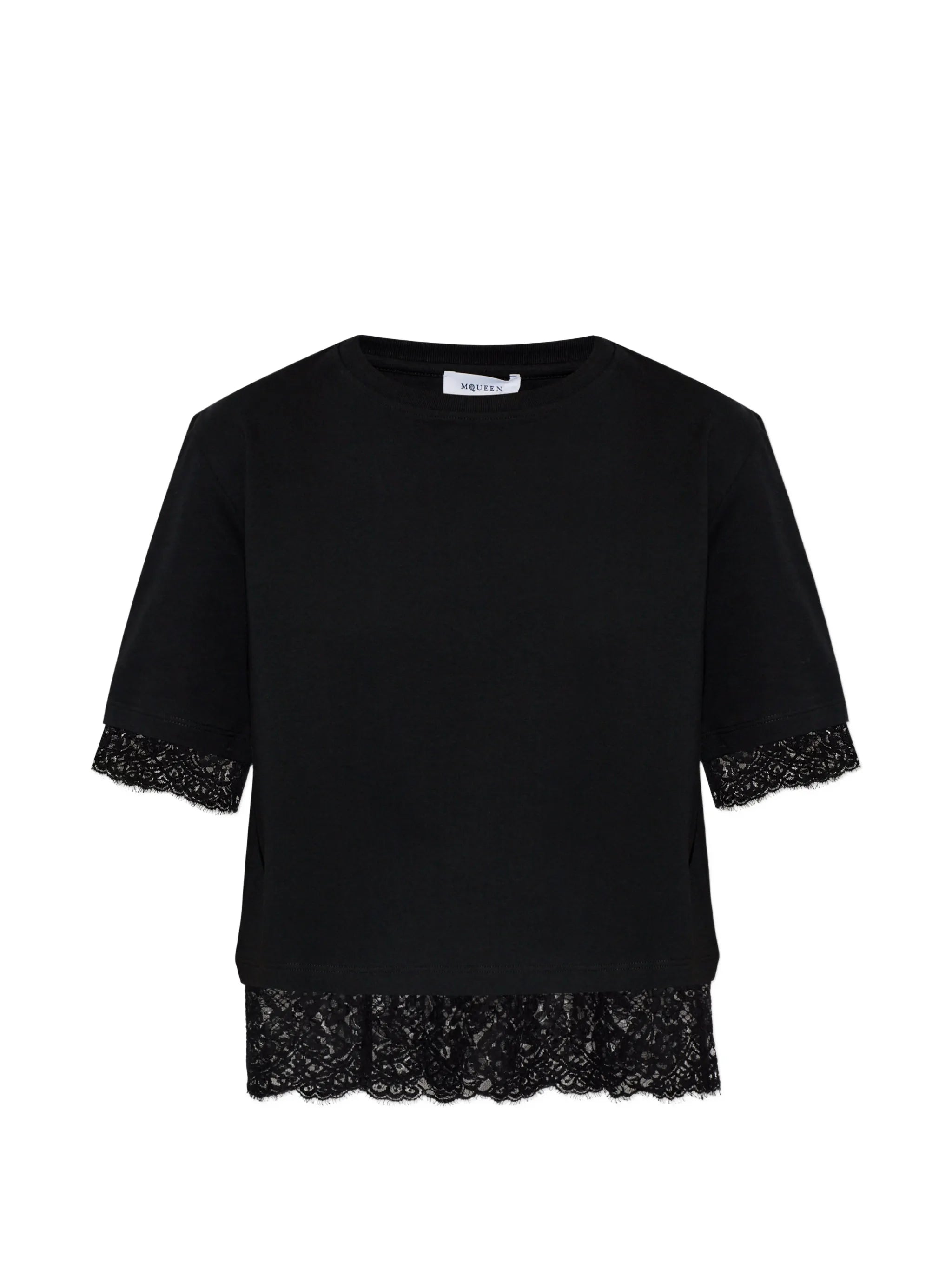 lace-trim short-sleeved T-shirt