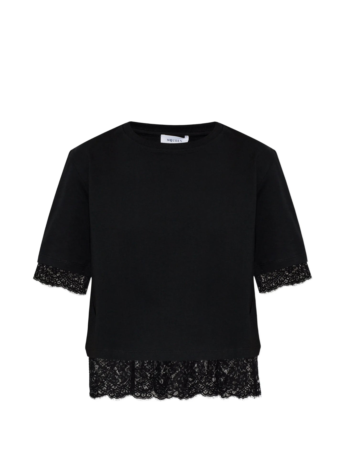 lace-trim short-sleeved T-shirt