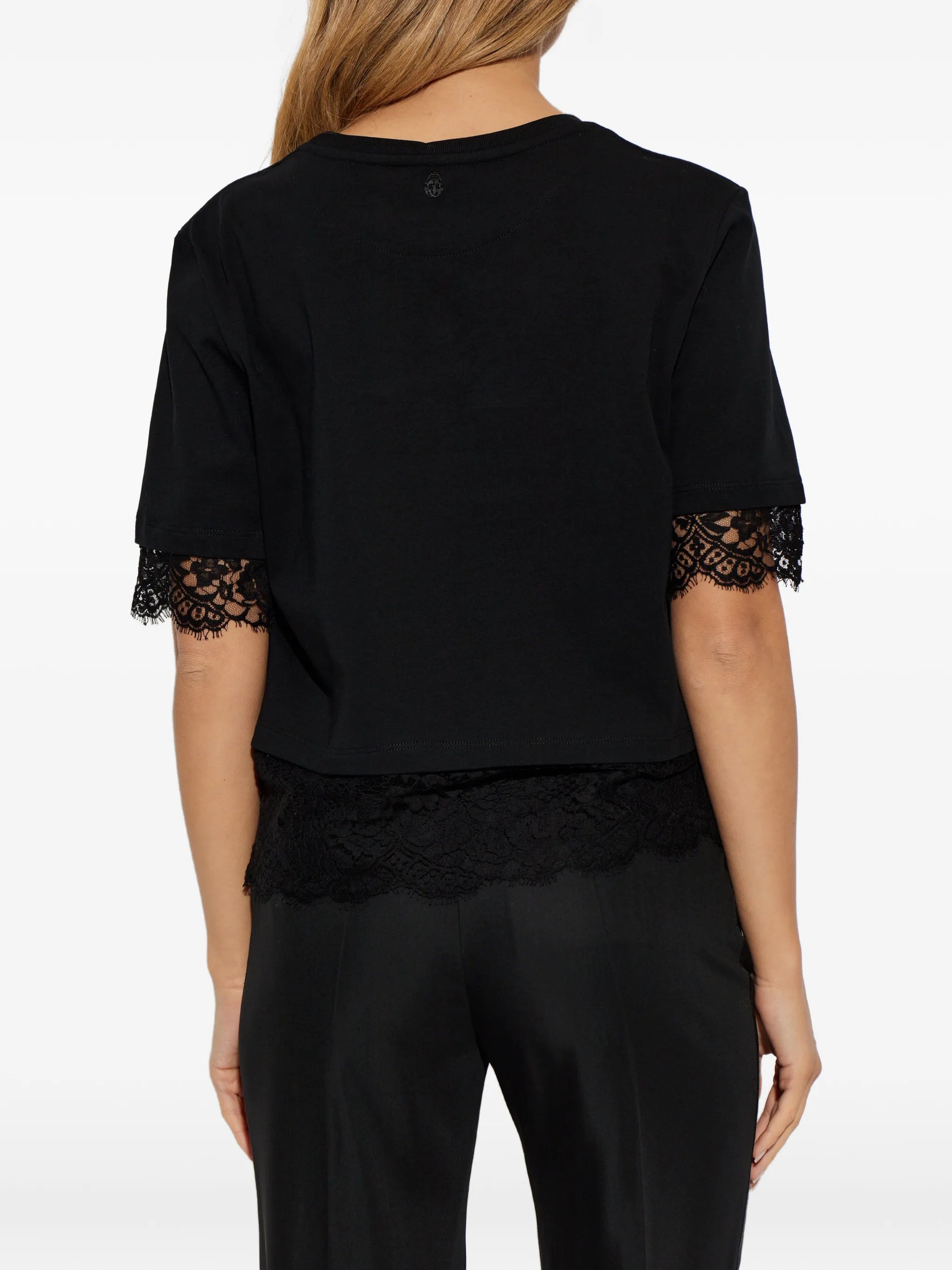 lace-trim short-sleeved T-shirt